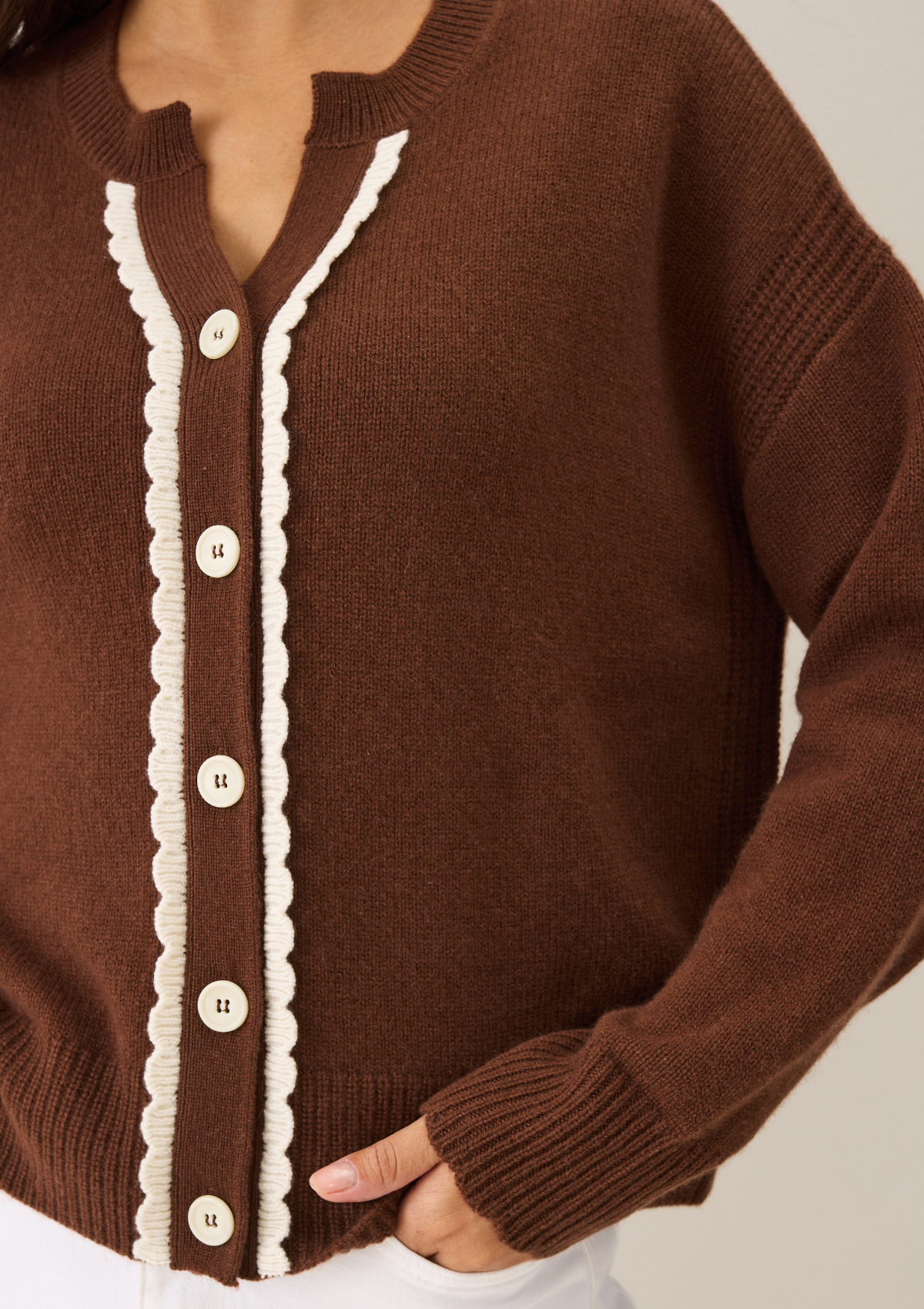 Shell Edge Cardigan in Palm Brown