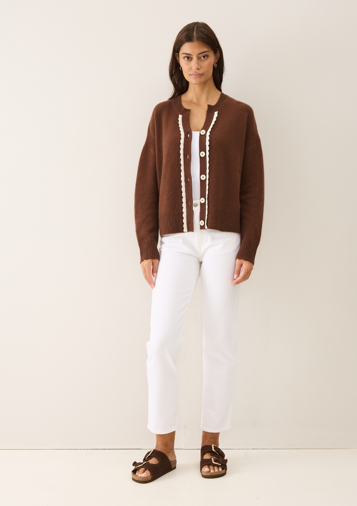 Shell Edge Cardigan in Palm Brown