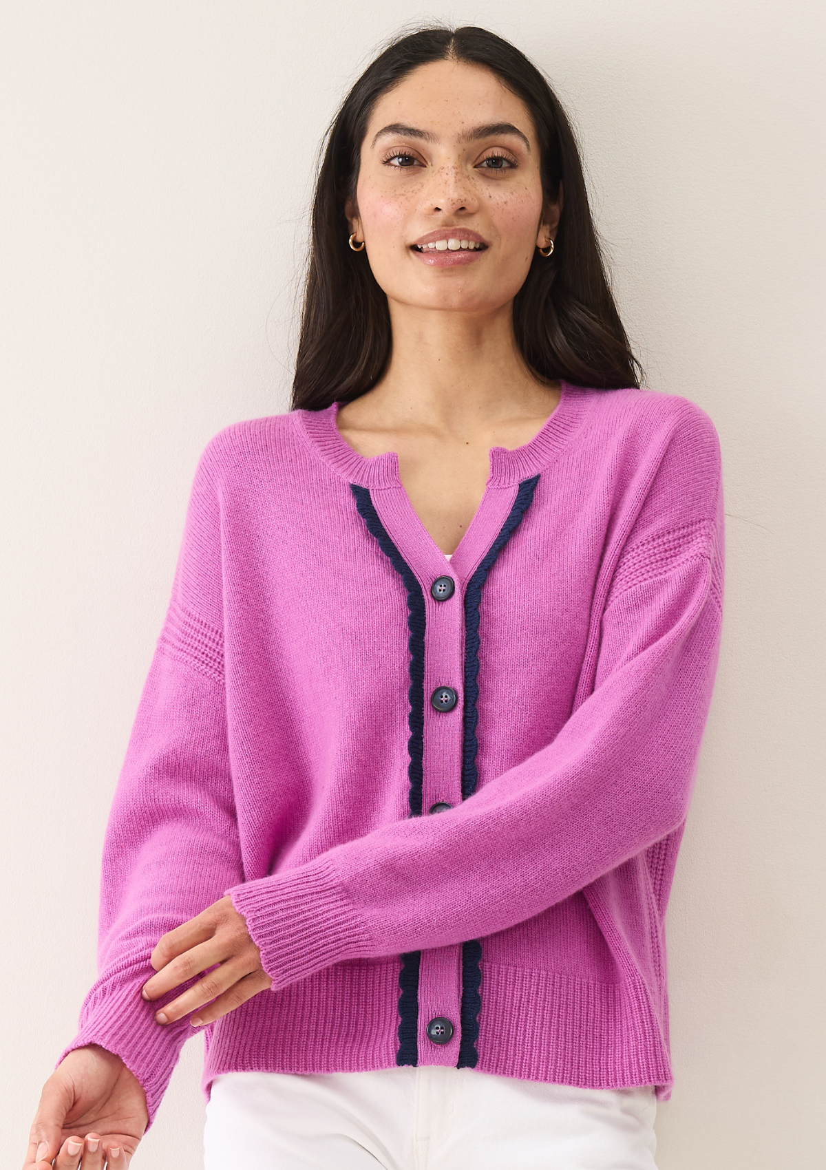 Shell Edge Cardigan in Tyrian Pink