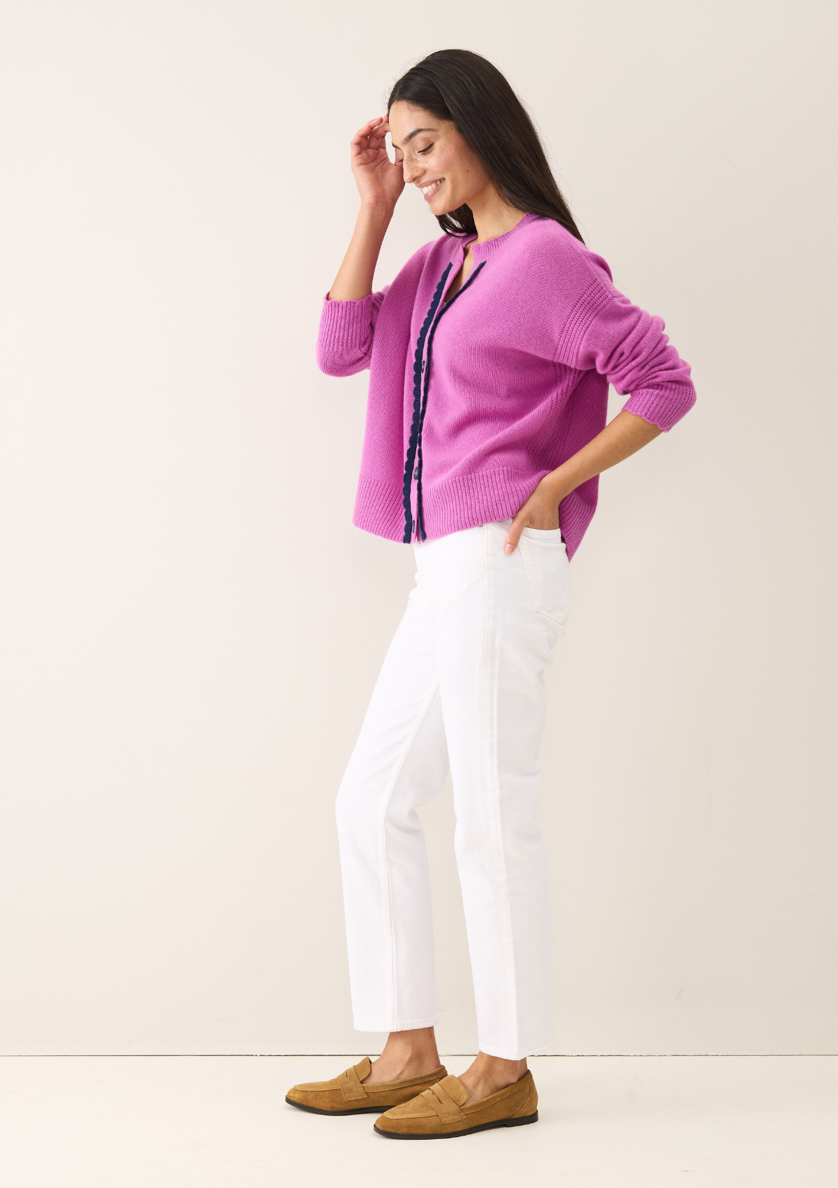 Shell Edge Cardigan in Tyrian Pink