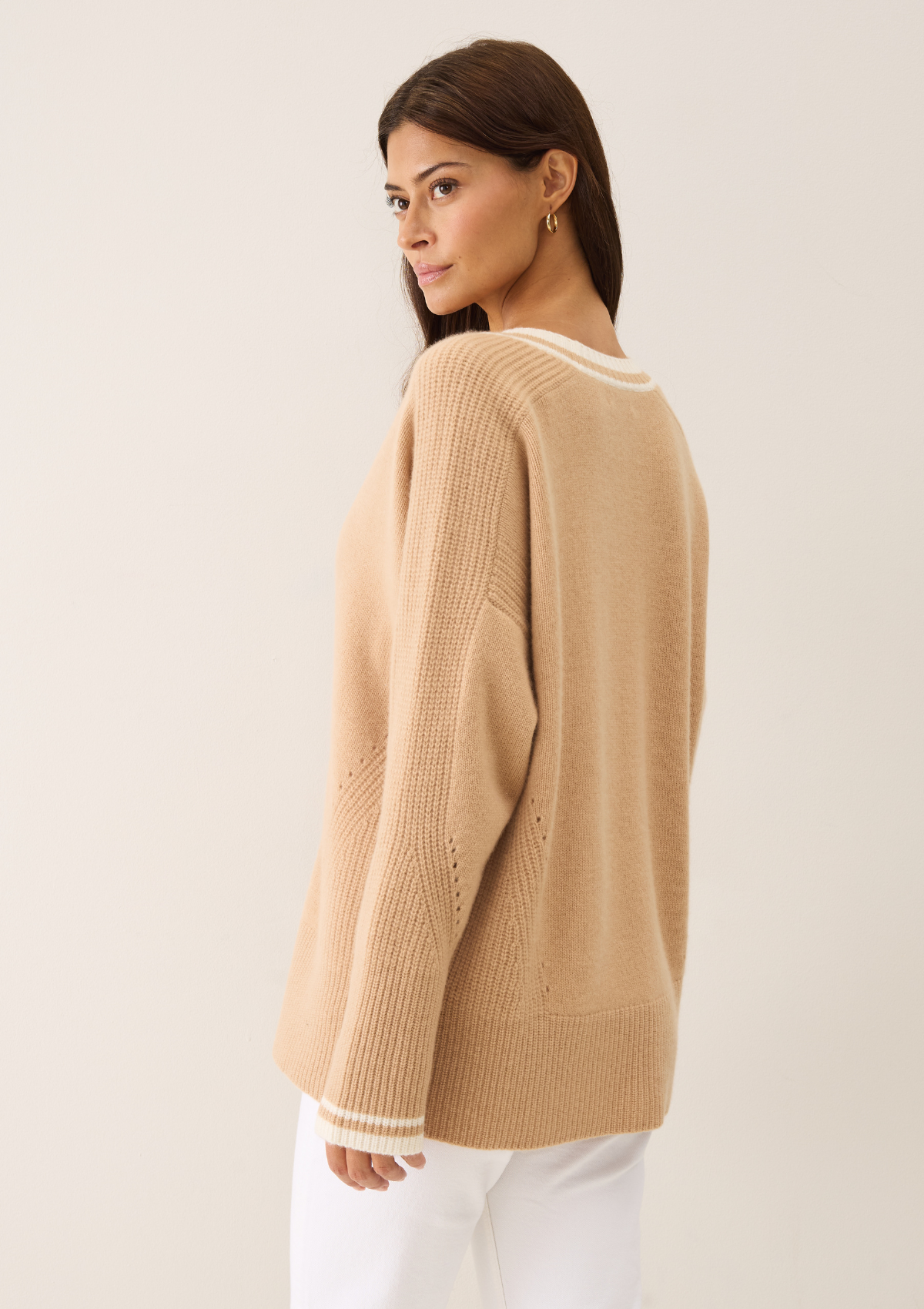 Striped Tipped V Neck Lofty Cardigan in Honey