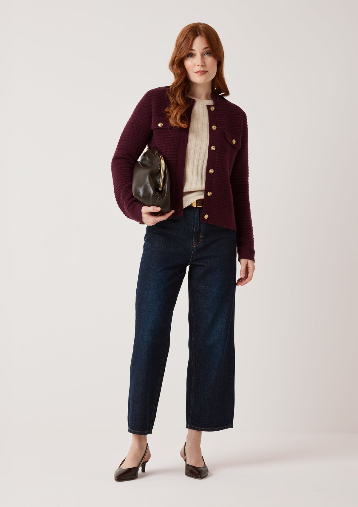 Cashmere Military Jacket in Bordeaux Burgundy