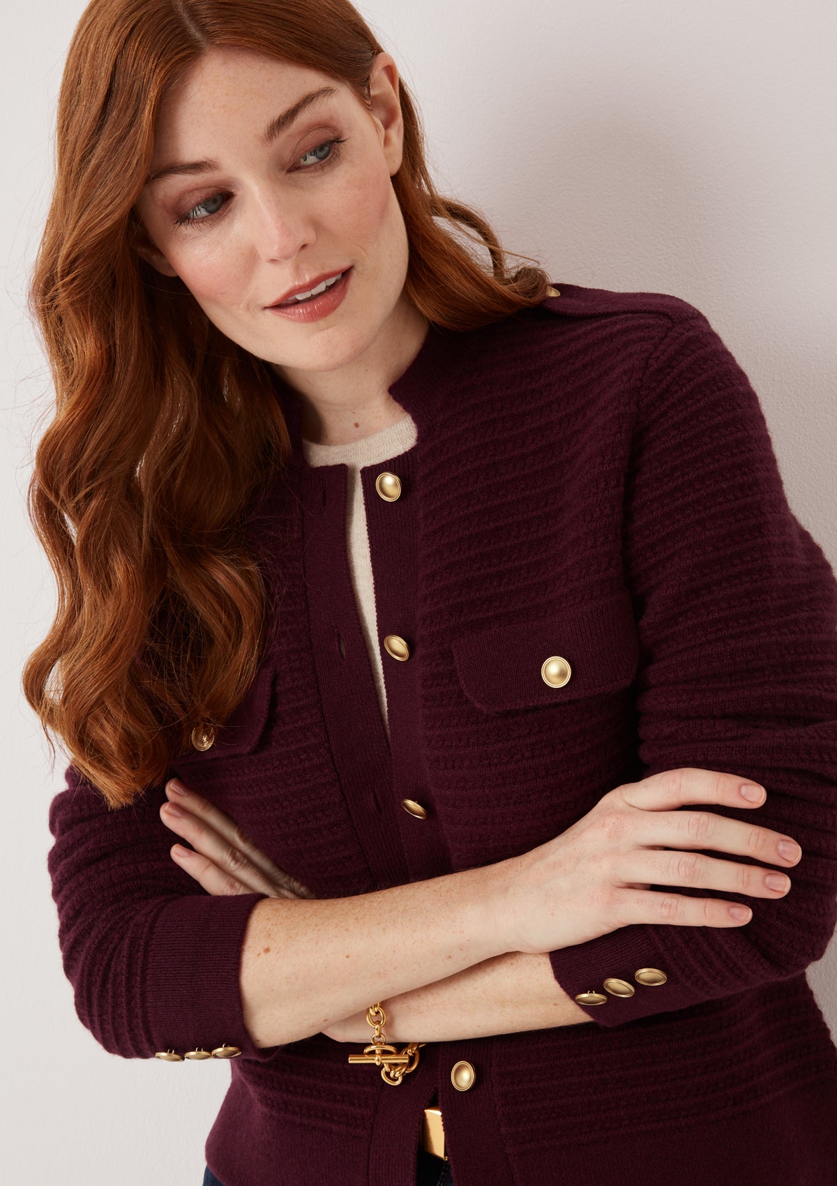 Cashmere Military Jacket in Bordeaux Burgundy