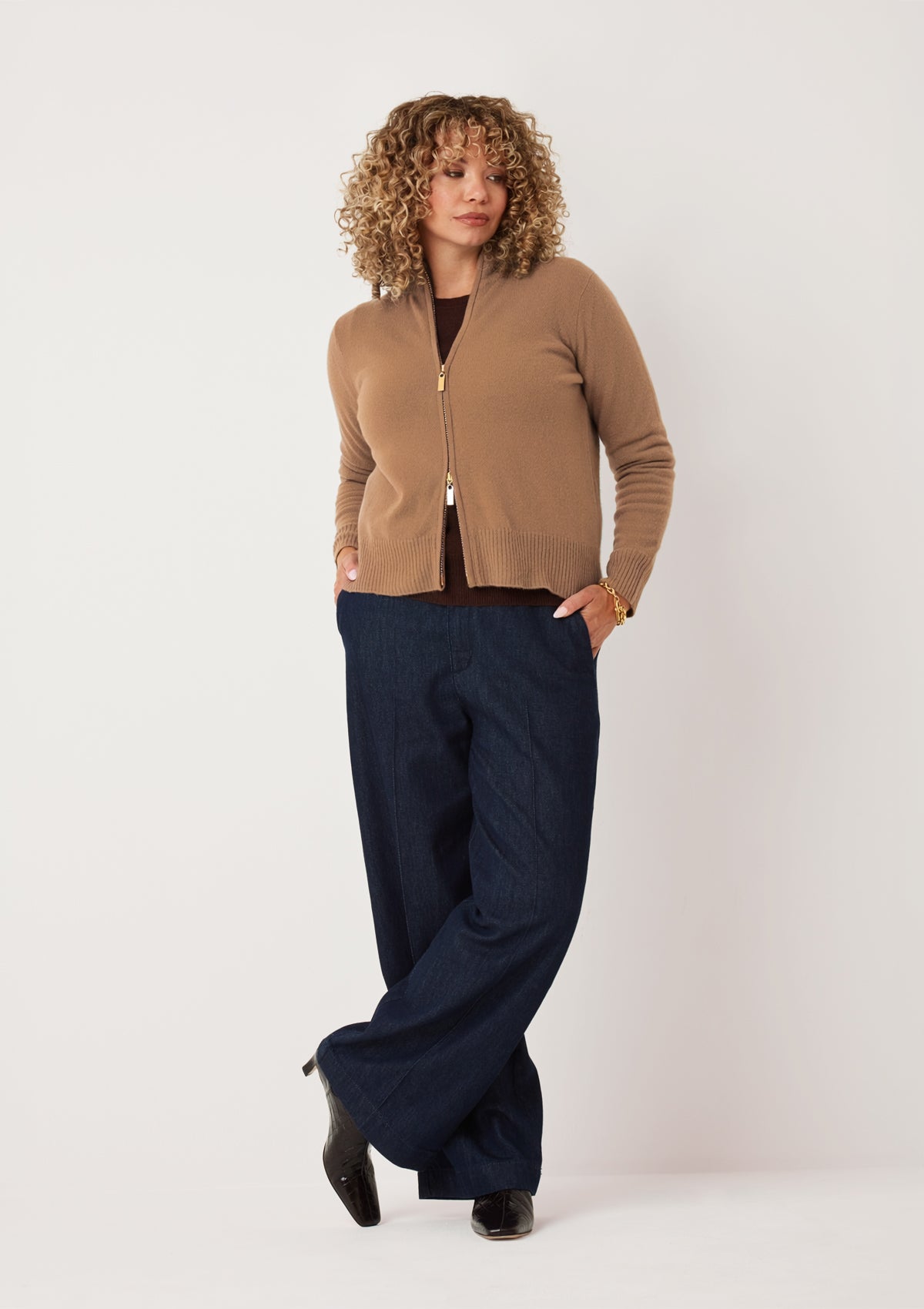 Zip Front Cardigan in Harvest Brown