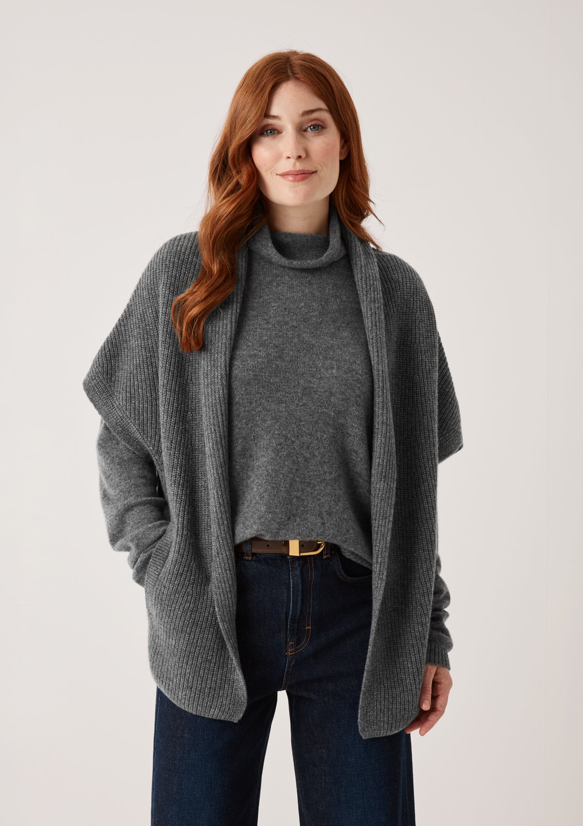 Half Cardigan Sleeveless Cardigan in Pewter Grey