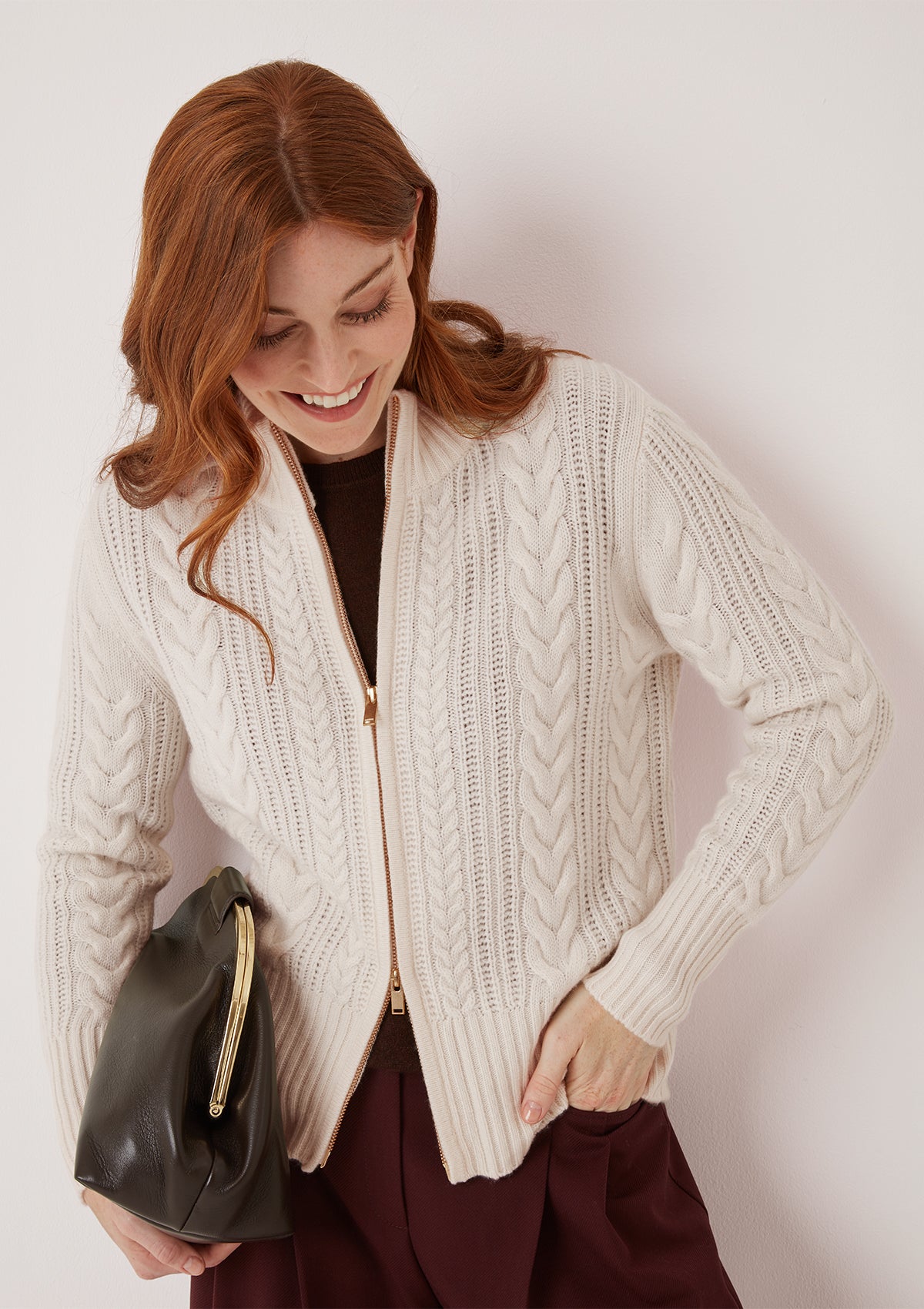 Zip Through Cardigan in Feather