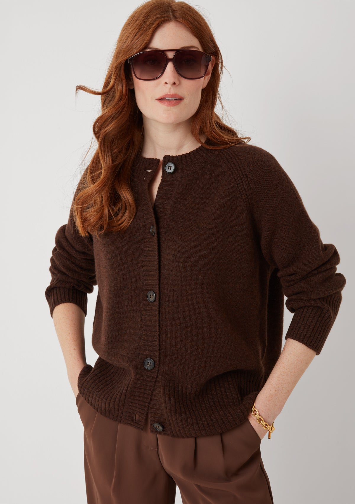 The Luxe Crew Cardigan in Americano Brown