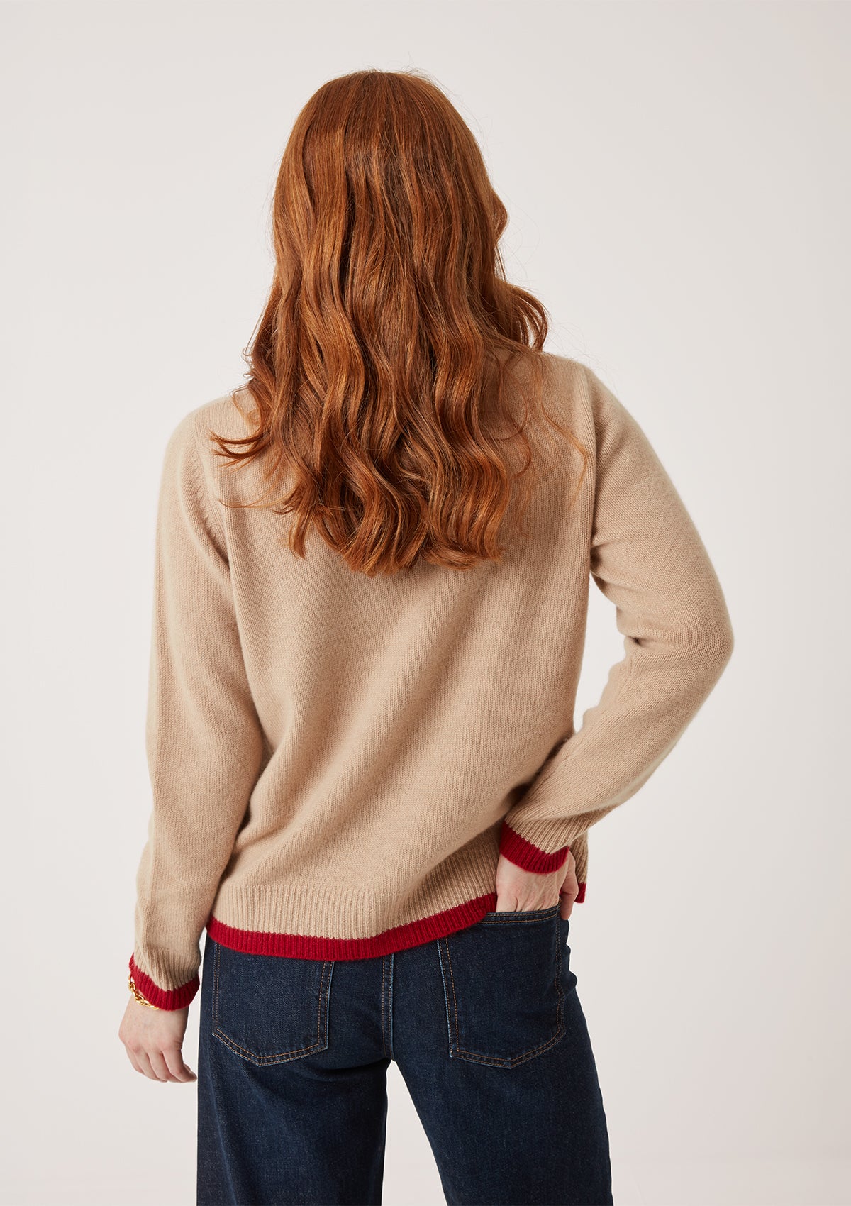 Cashmere Blanket Stitch Cardigan in Chanterelle
