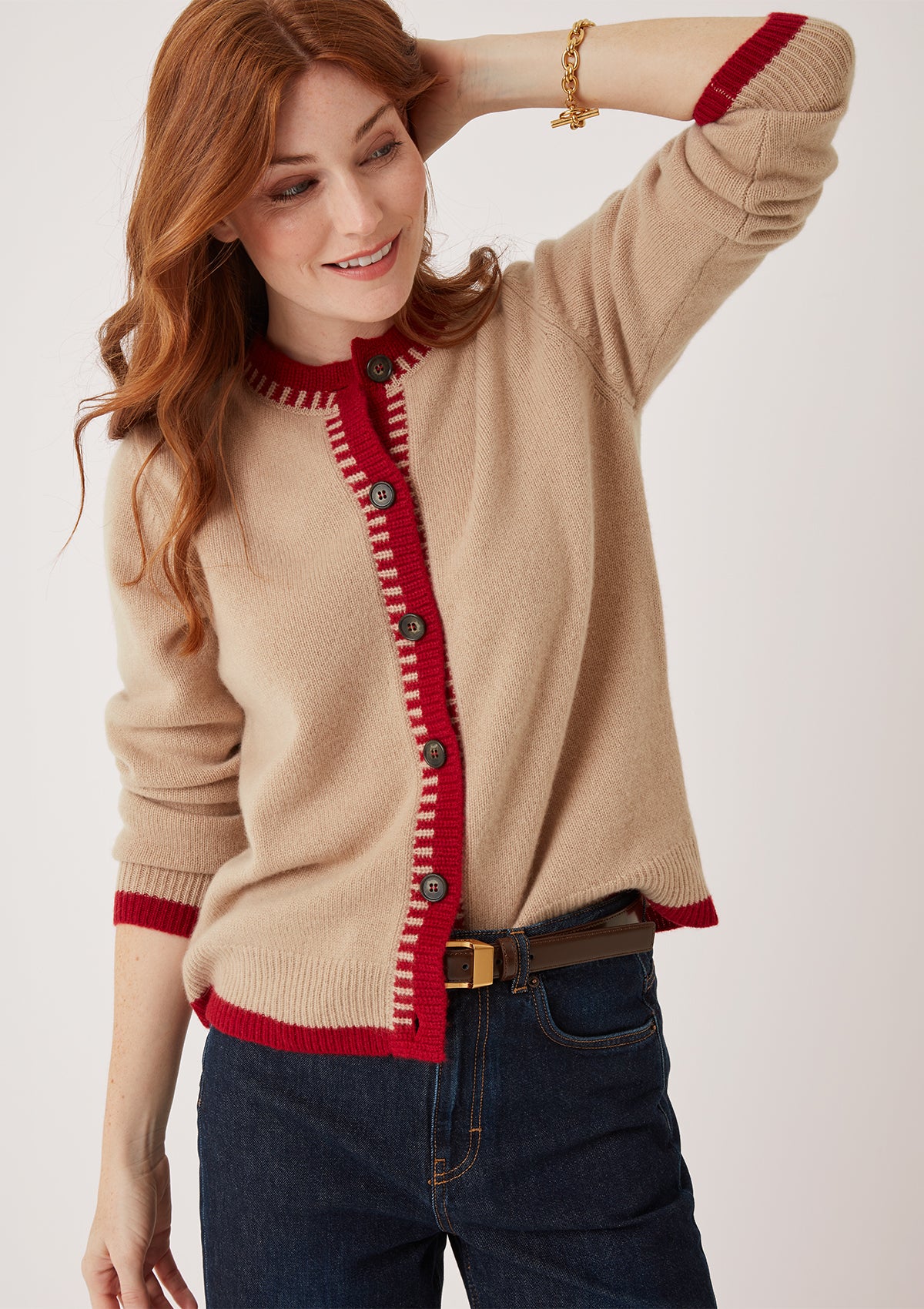 Cashmere Blanket Stitch Cardigan in Chanterelle