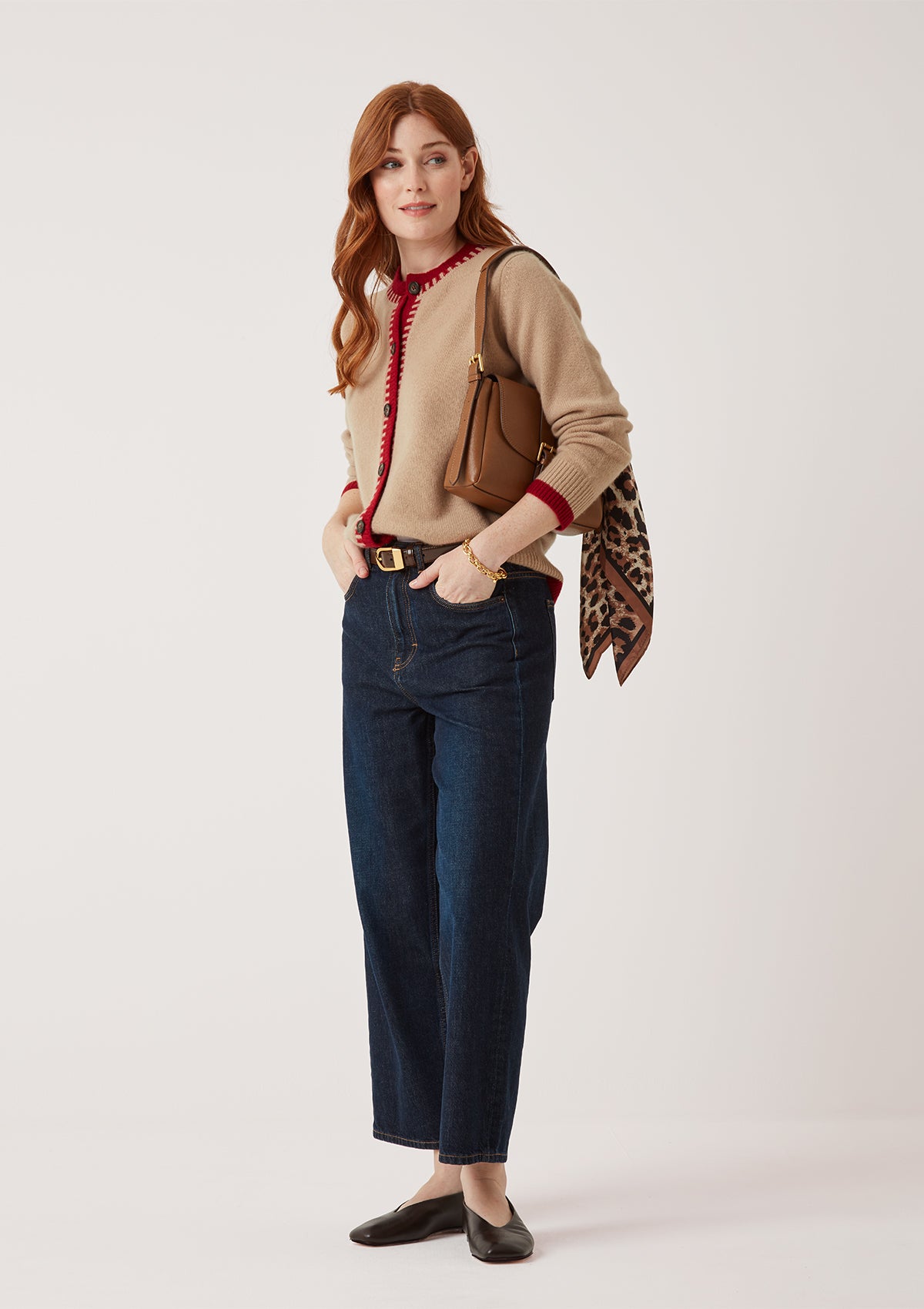 Cashmere Blanket Stitch Cardigan in Chanterelle