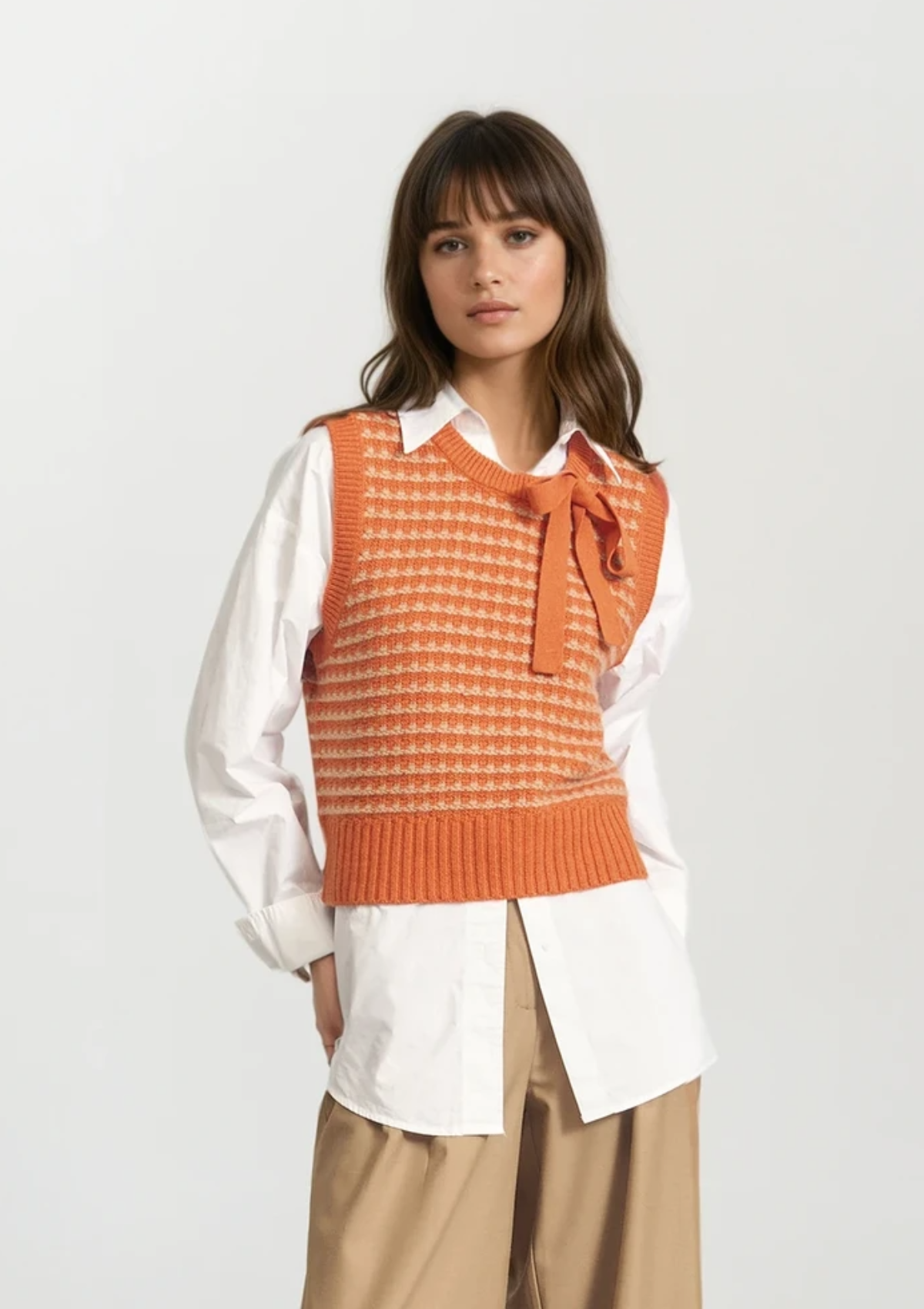 Textured Tie Detail Top in Tiger Orange