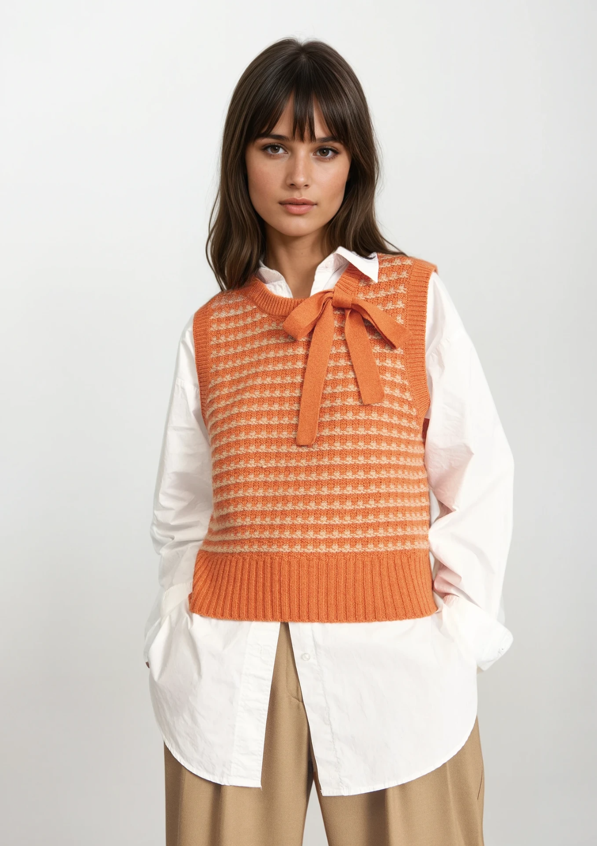 Textured Tie Detail Top in Tiger Orange