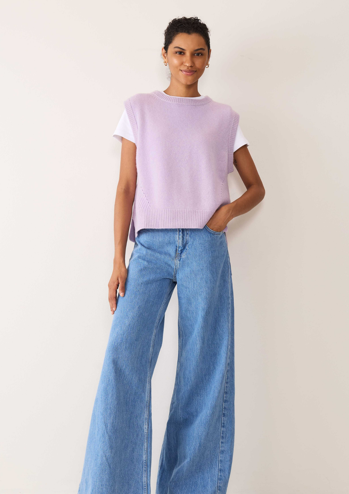 Ribbed Detail Lofty Cashmere Tank in Siberian Lilac