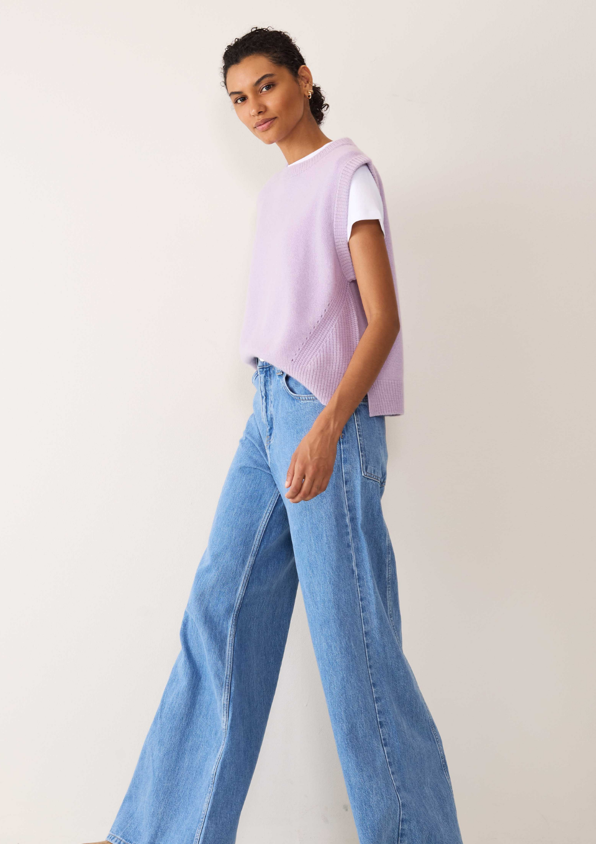 Ribbed Detail Lofty Cashmere Tank in Siberian Lilac