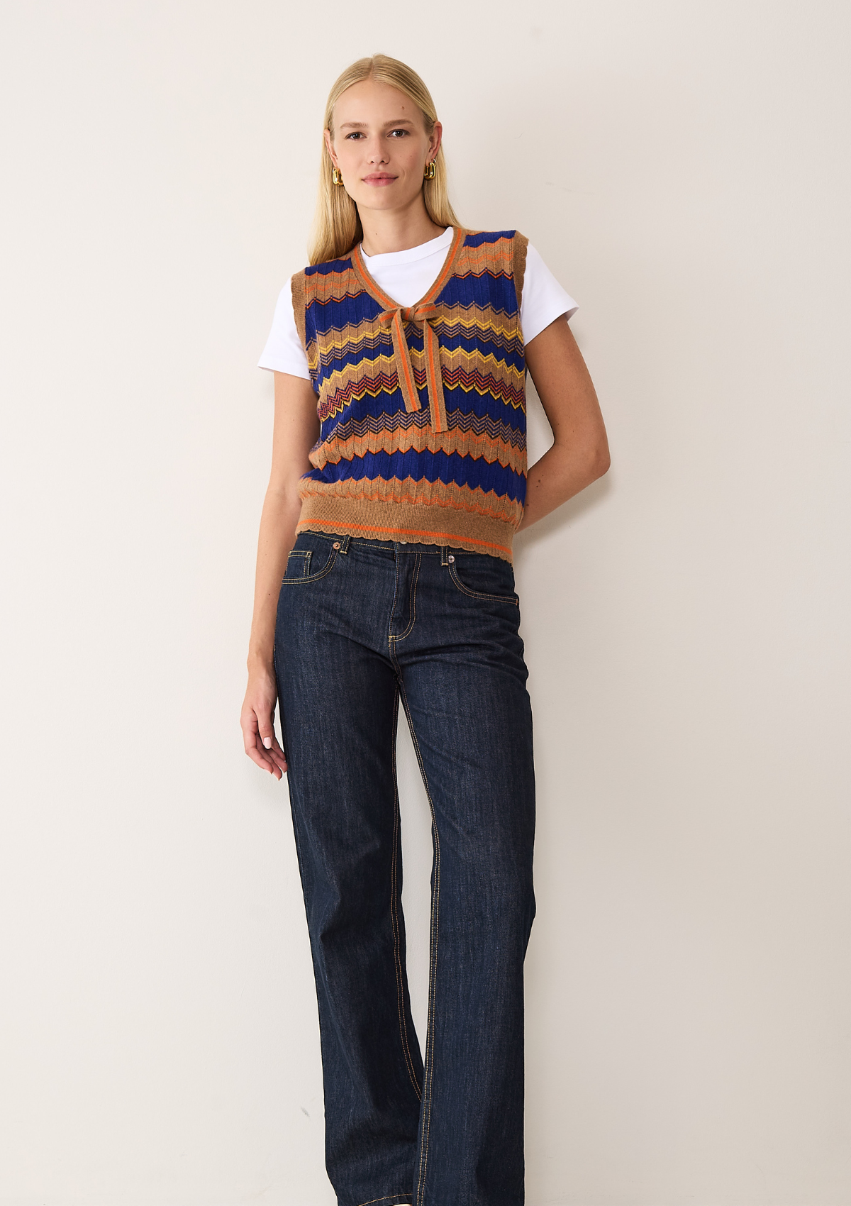 Chevron Stitch Tank in Blue & Orange Mix