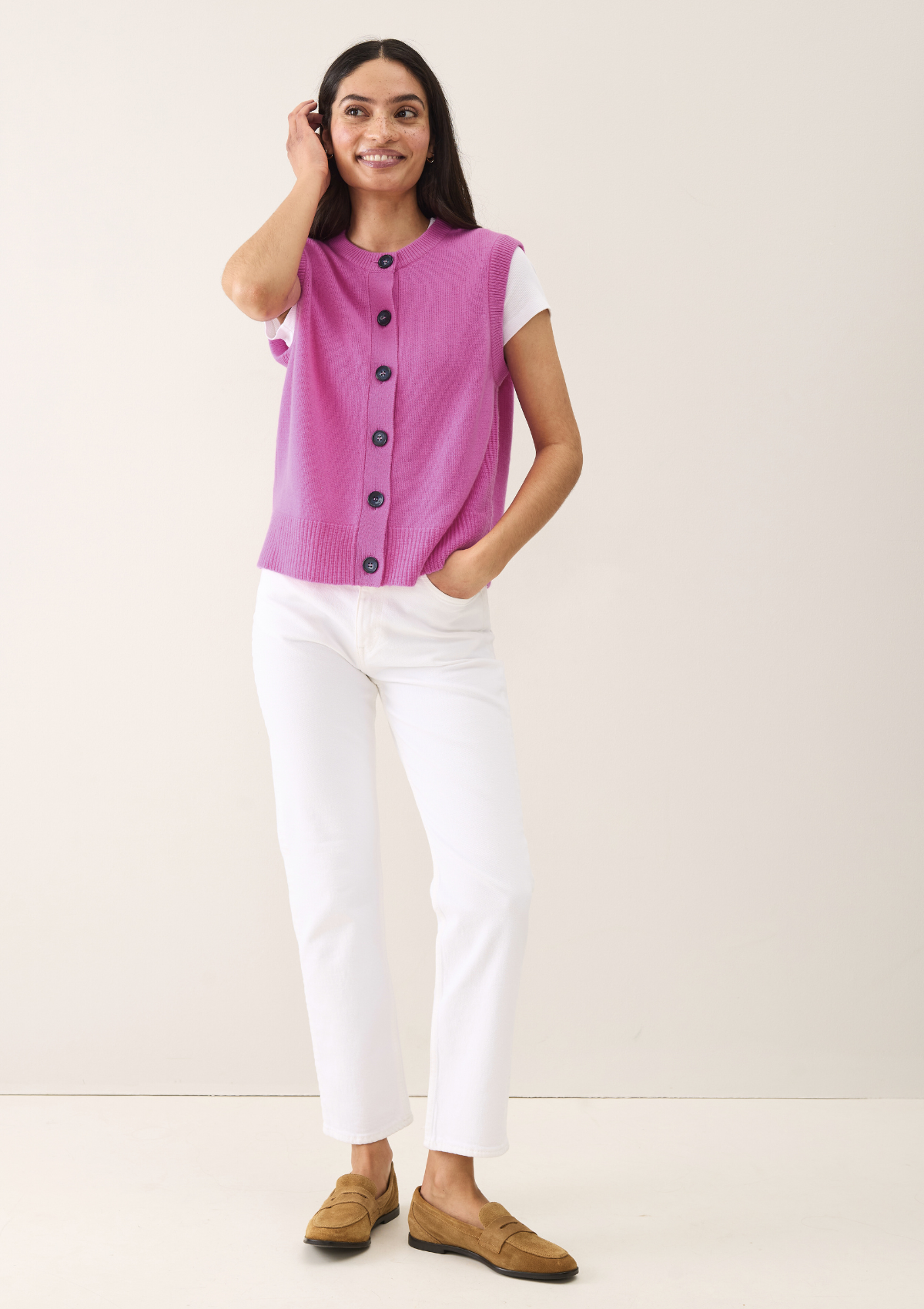 Contrast Button Waistcoat in Tyrian Pink