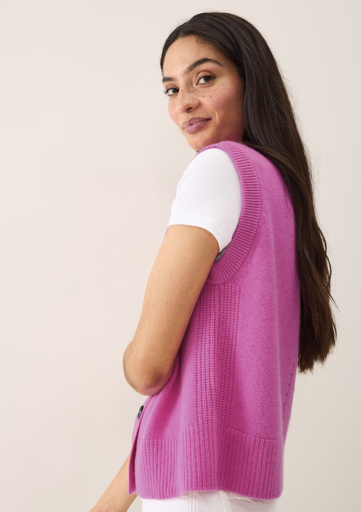 Contrast Button Waistcoat in Tyrian Pink