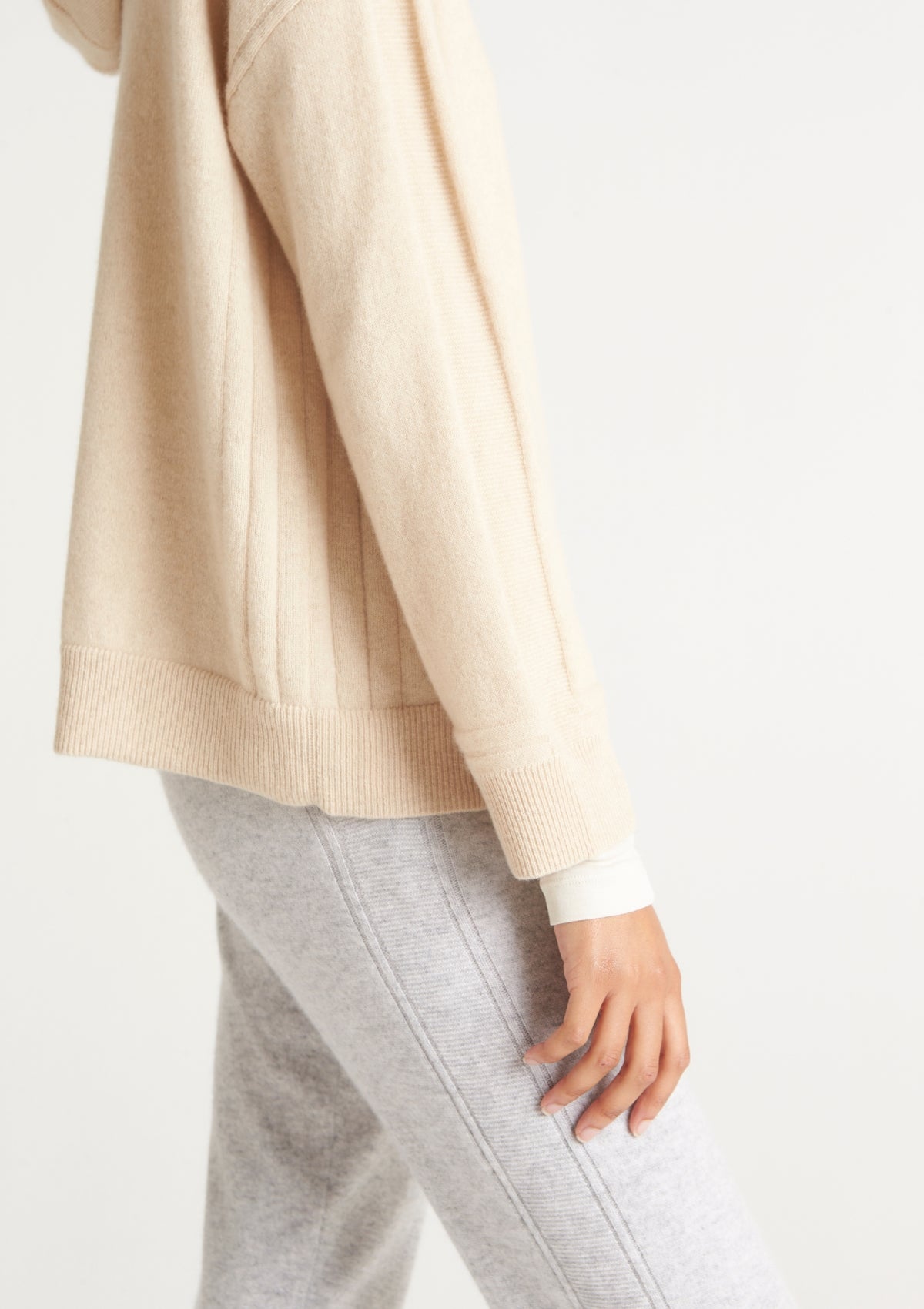 Cashmere Zip Through Hoodie in Natural Beige
