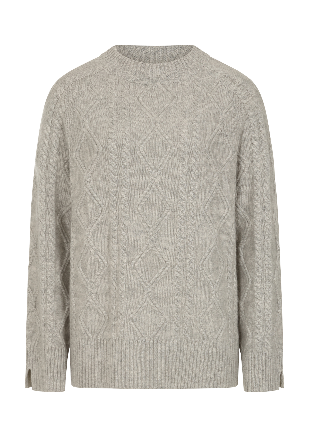 Cashmere Cable Crew Neck Sweater in Mist Grey