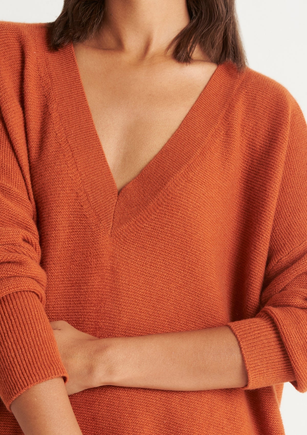 Relaxed V Neck Sweater in Ginger Orange