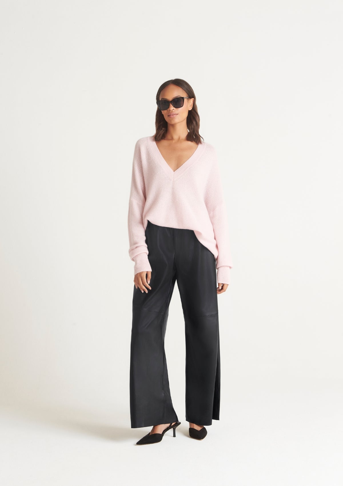 Relaxed V Neck Sweater in Pixie Pink