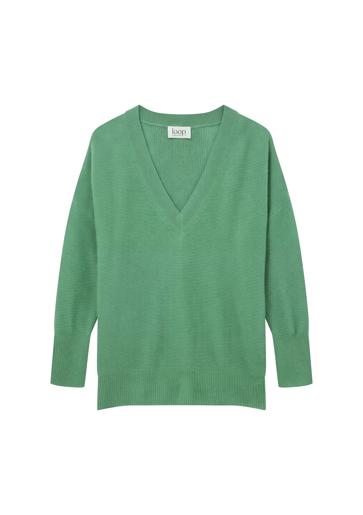 Relaxed Lofty V Neck Sweater in Chai Green