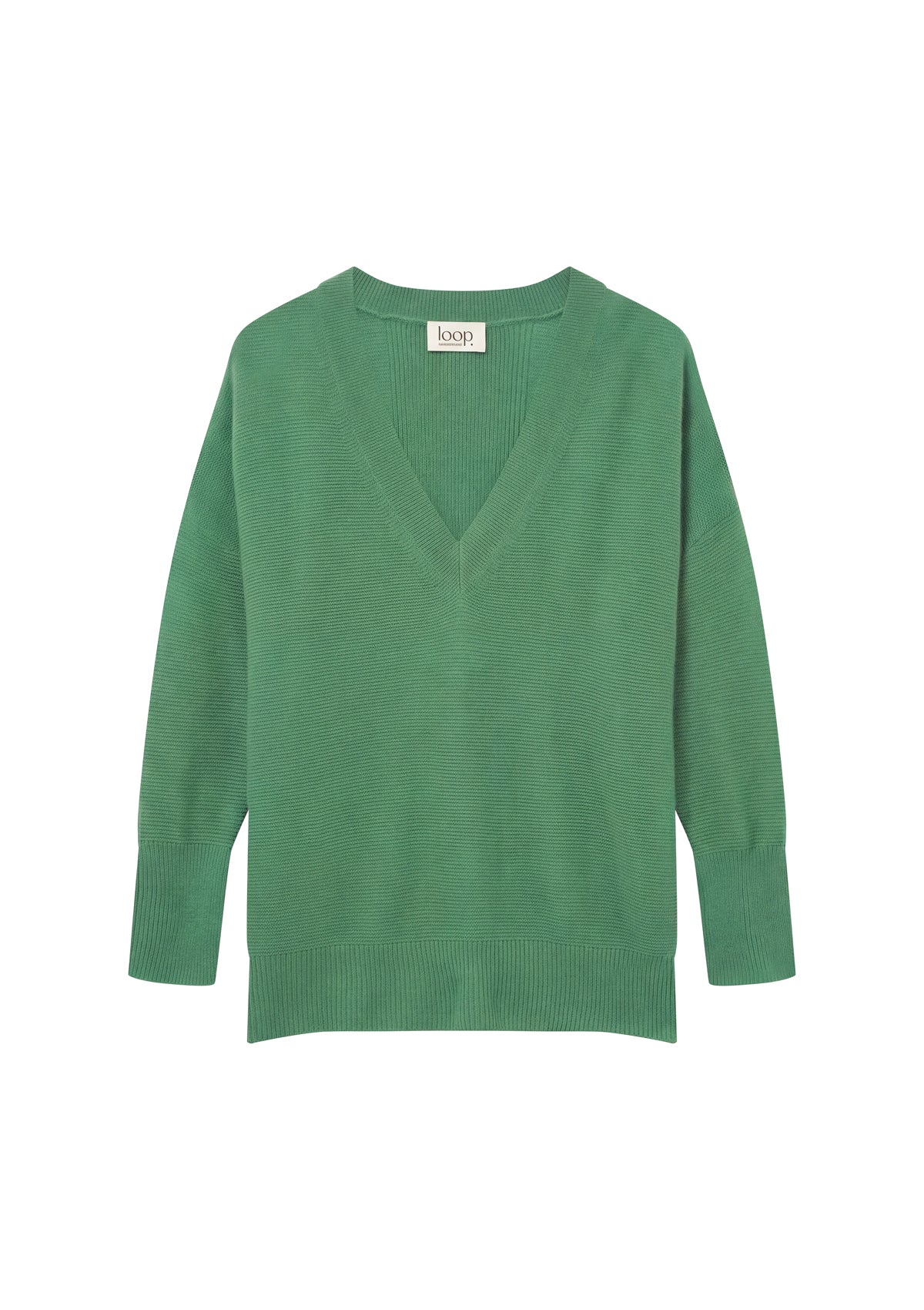 Relaxed Lofty V Neck Sweater in Chai Green