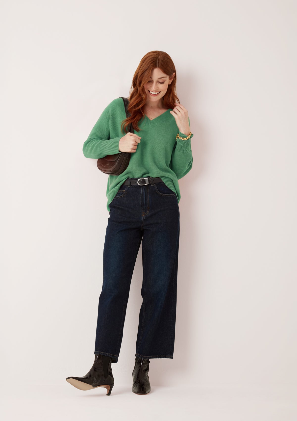 Relaxed Lofty V Neck Sweater in Chai Green