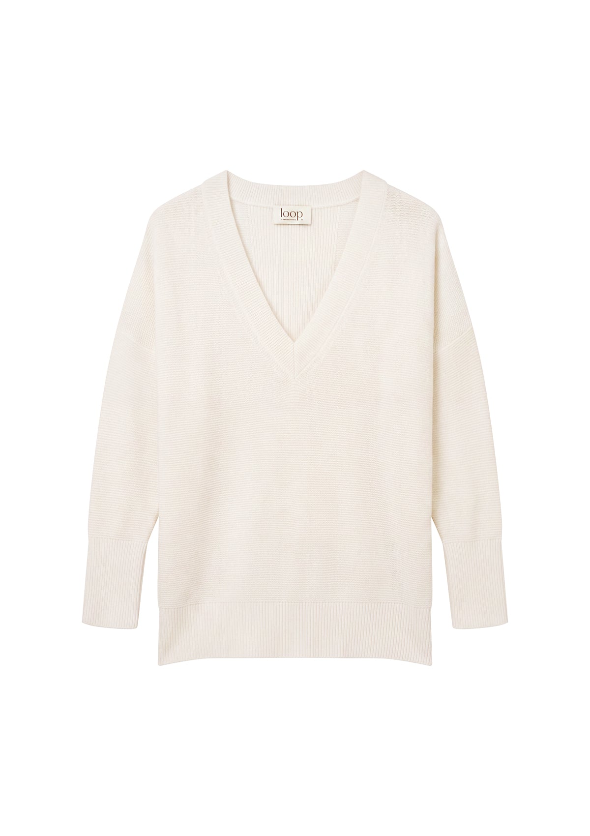 Relaxed Lofty V-Neck Sweater in Chalk White