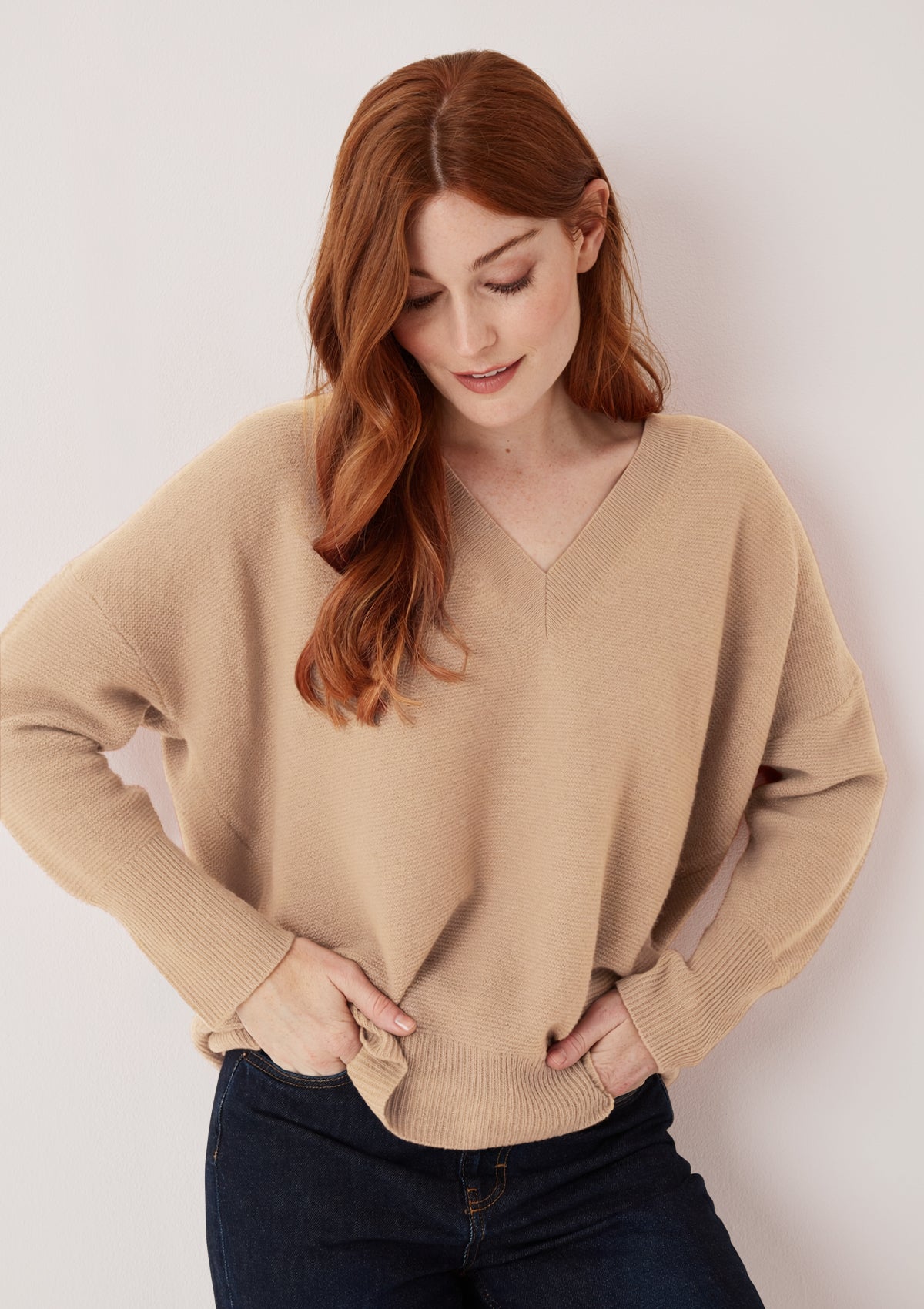 Relaxed Lofty V Neck Sweater in Chanterelle