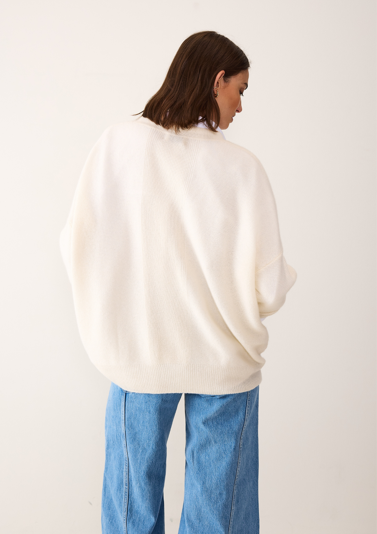 Relaxed Lofty V Neck Sweater in Chalk White