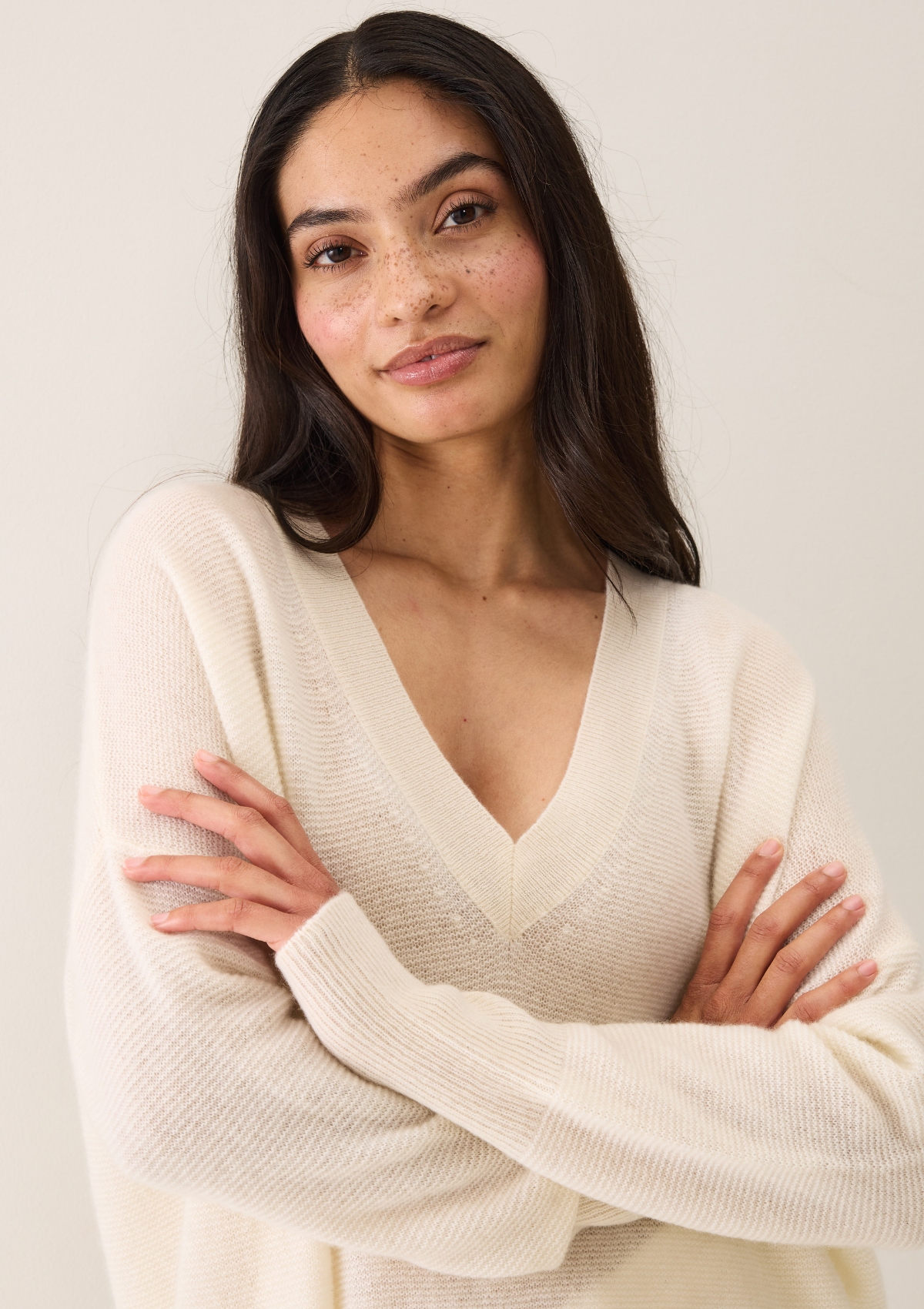 Relaxed Lofty V-Neck Sweater in Chalk White