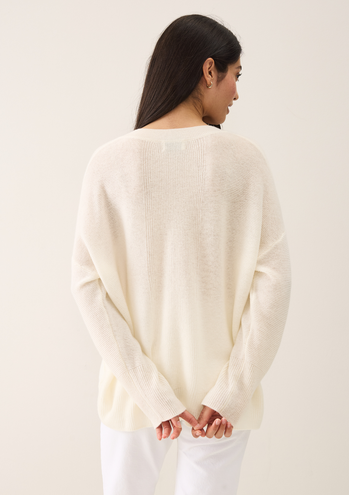 Relaxed Lofty V-Neck Sweater in Chalk White