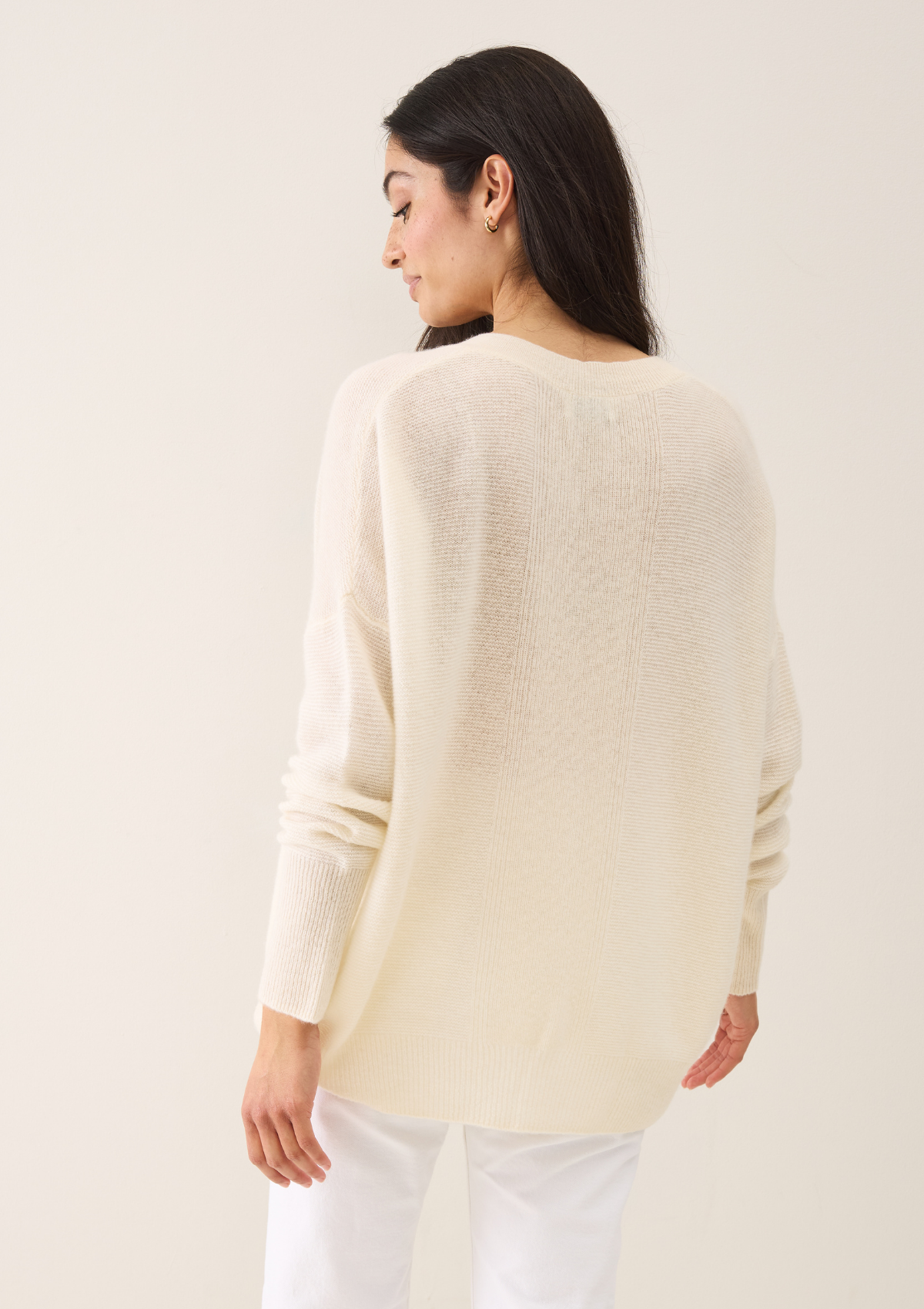Relaxed Lofty V-Neck Sweater in Chalk White