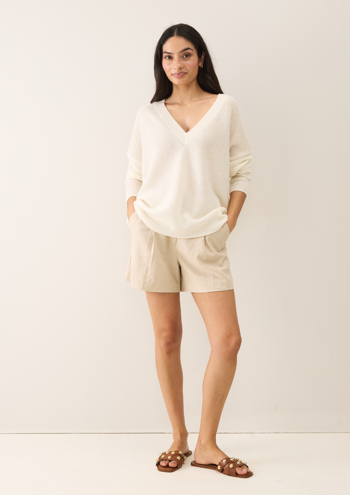 Relaxed Lofty V-Neck Sweater in Chalk White