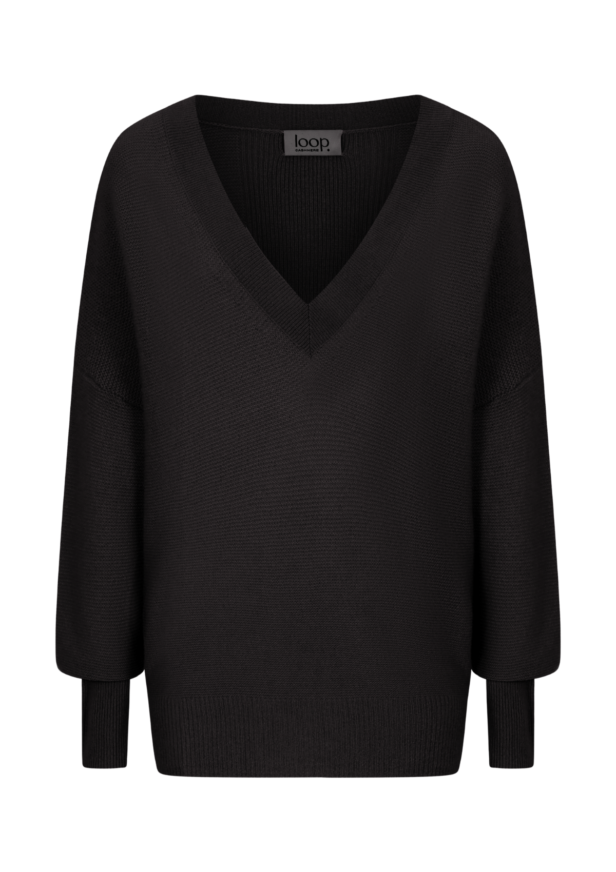 Relaxed Lofty V-Neck Sweater in Jet Black