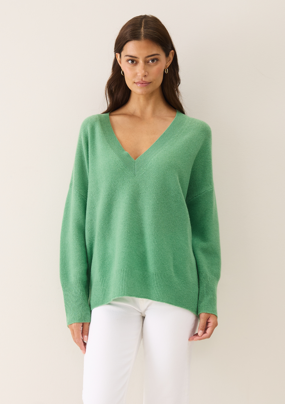 Relaxed Lofty V Neck Sweater in Chai Green
