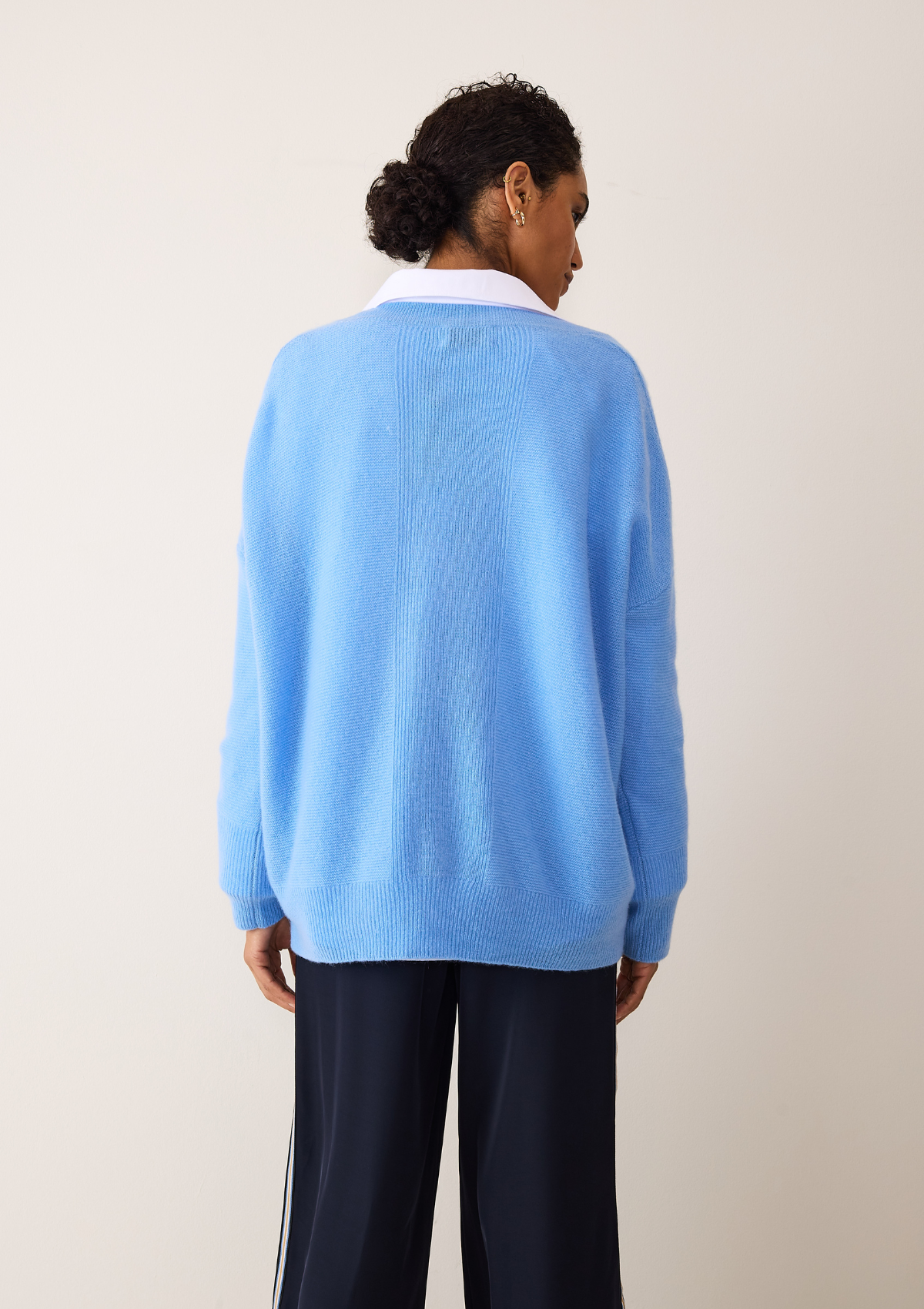 Relaxed Lofty V Neck Sweater in Delta Blue