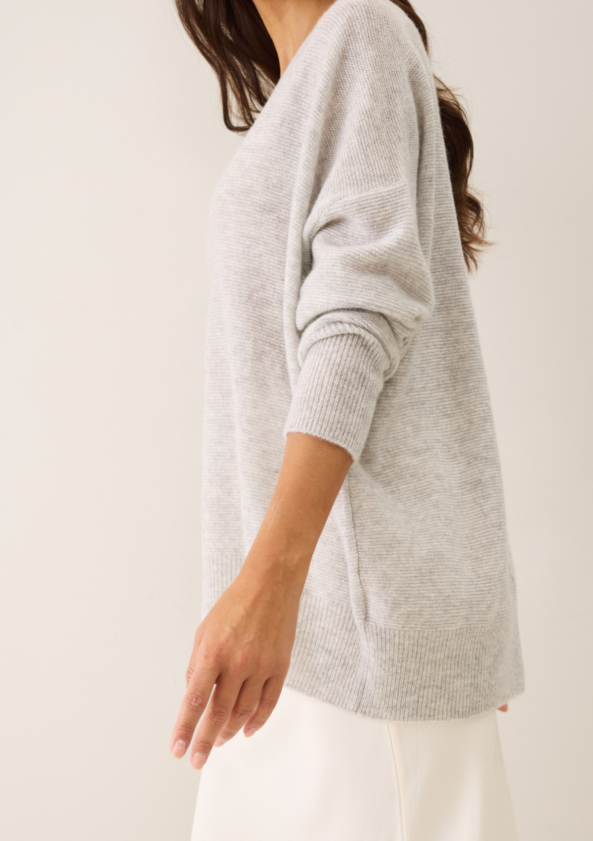 Relaxed Lofty V Neck Sweater in Foggy Grey
