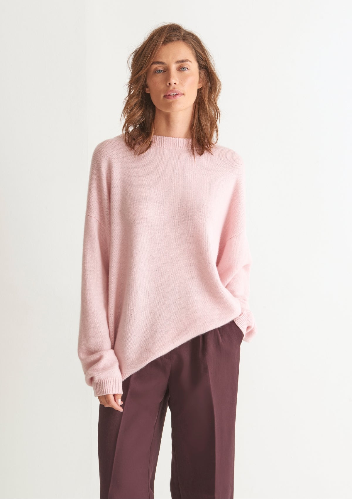 Lofty Oversized Crew Neck Sweater in Pixie Pink