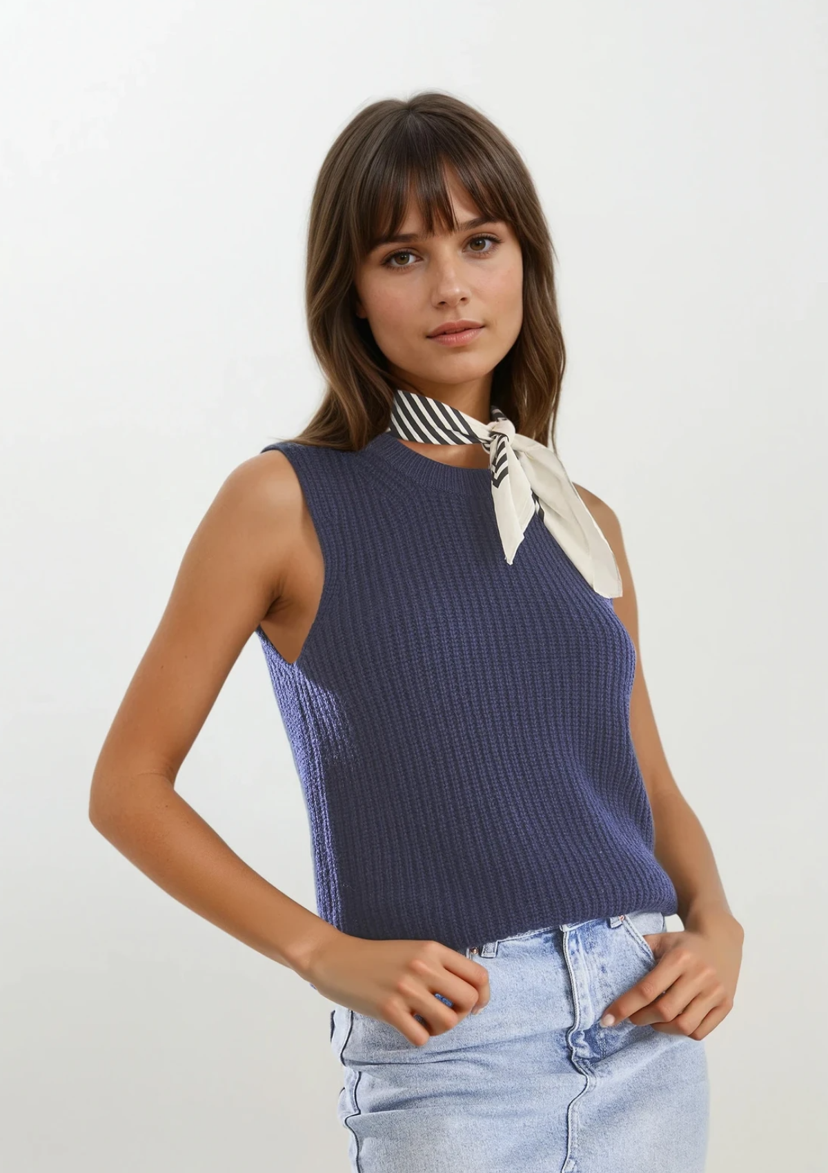 Ribbed Cashmere Tank in Midnight Blue