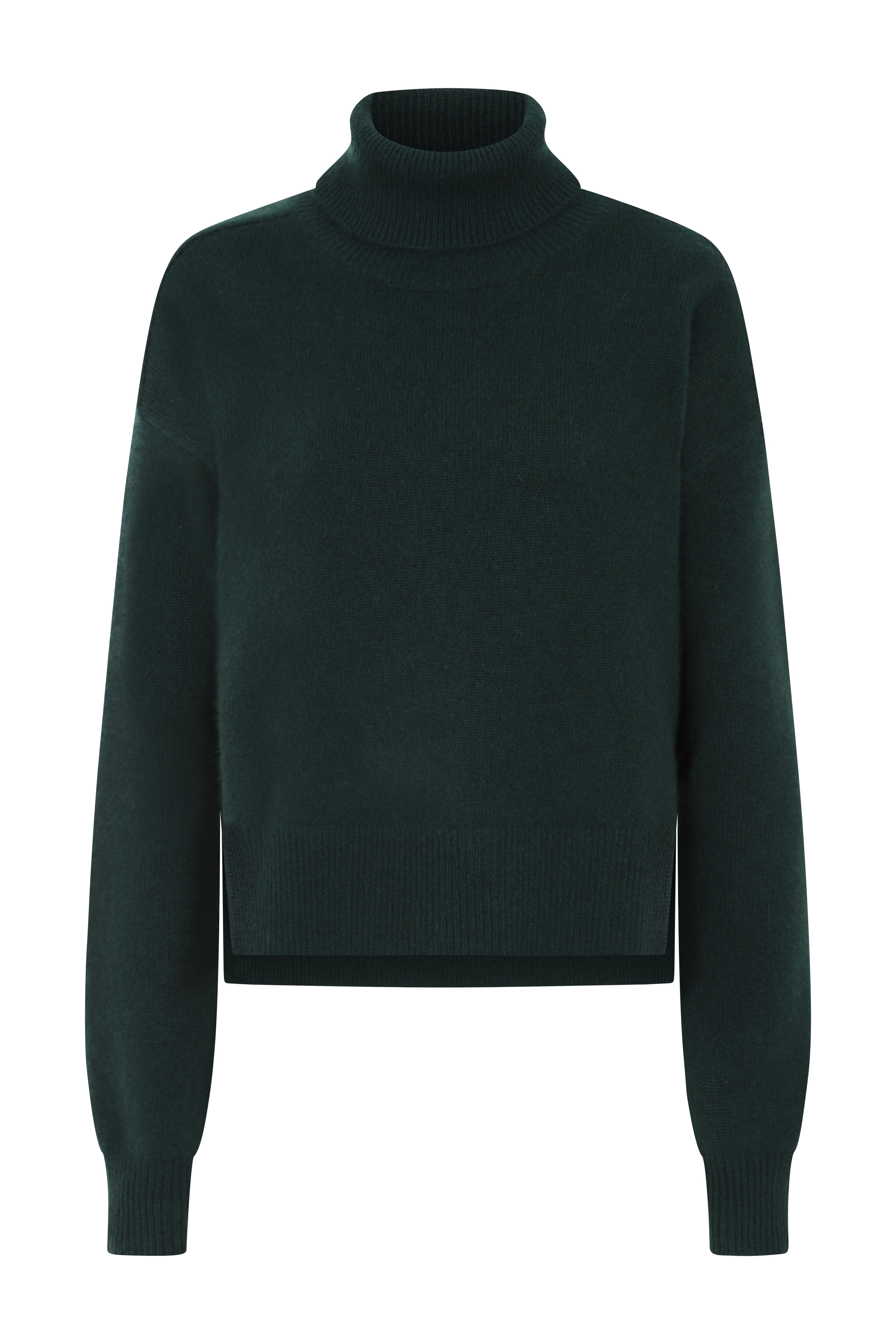 Ribbed Trim Polo Neck Sweater in Bottle Green