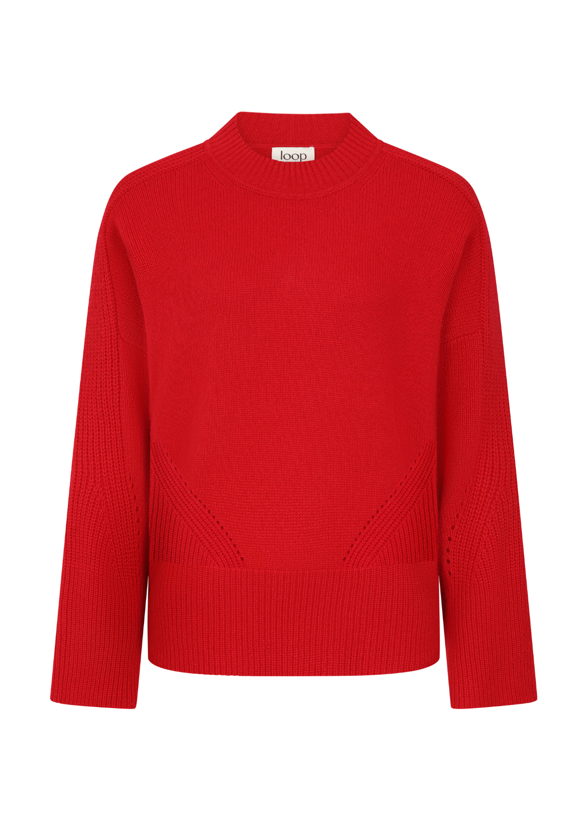 Ribbed Detail Lofty Crew Sweatshirt in Crimson Red