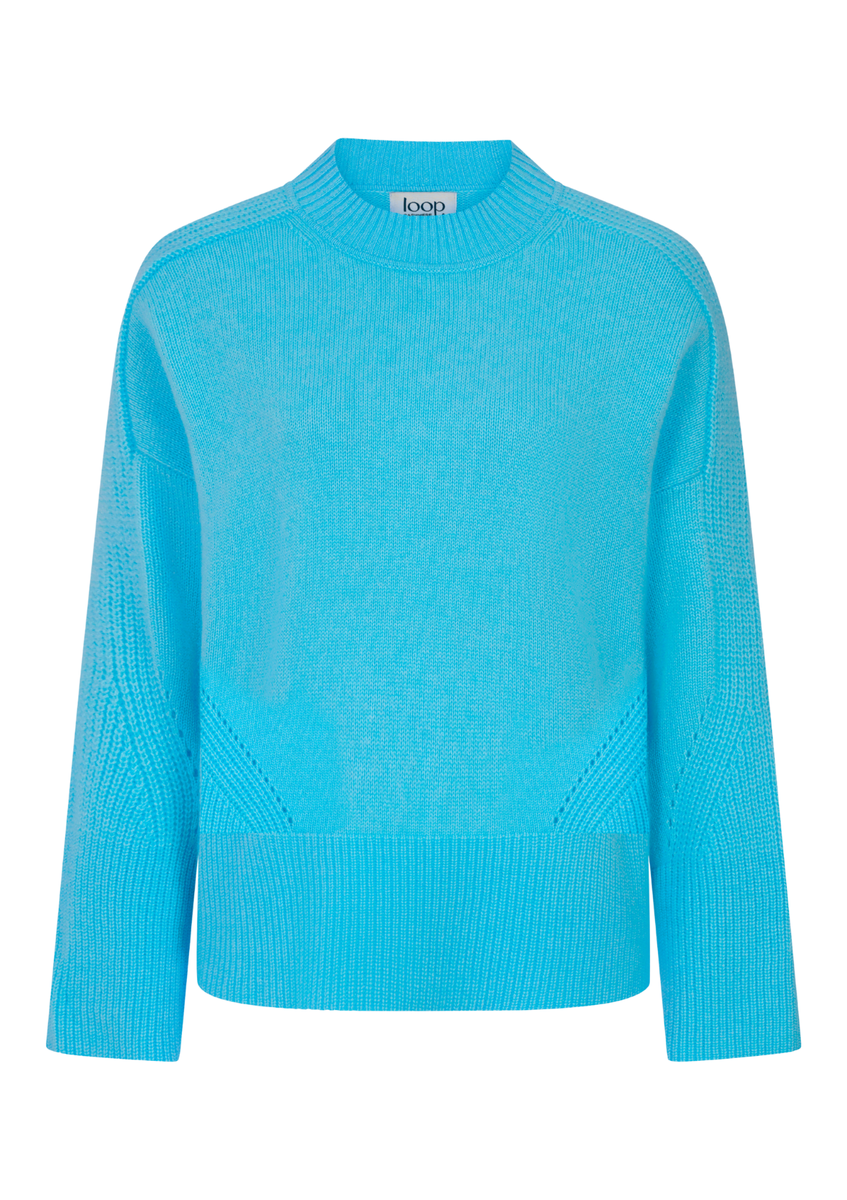 Ribbed Detail Lofty Crew Sweatshirt in Turquoise Blue