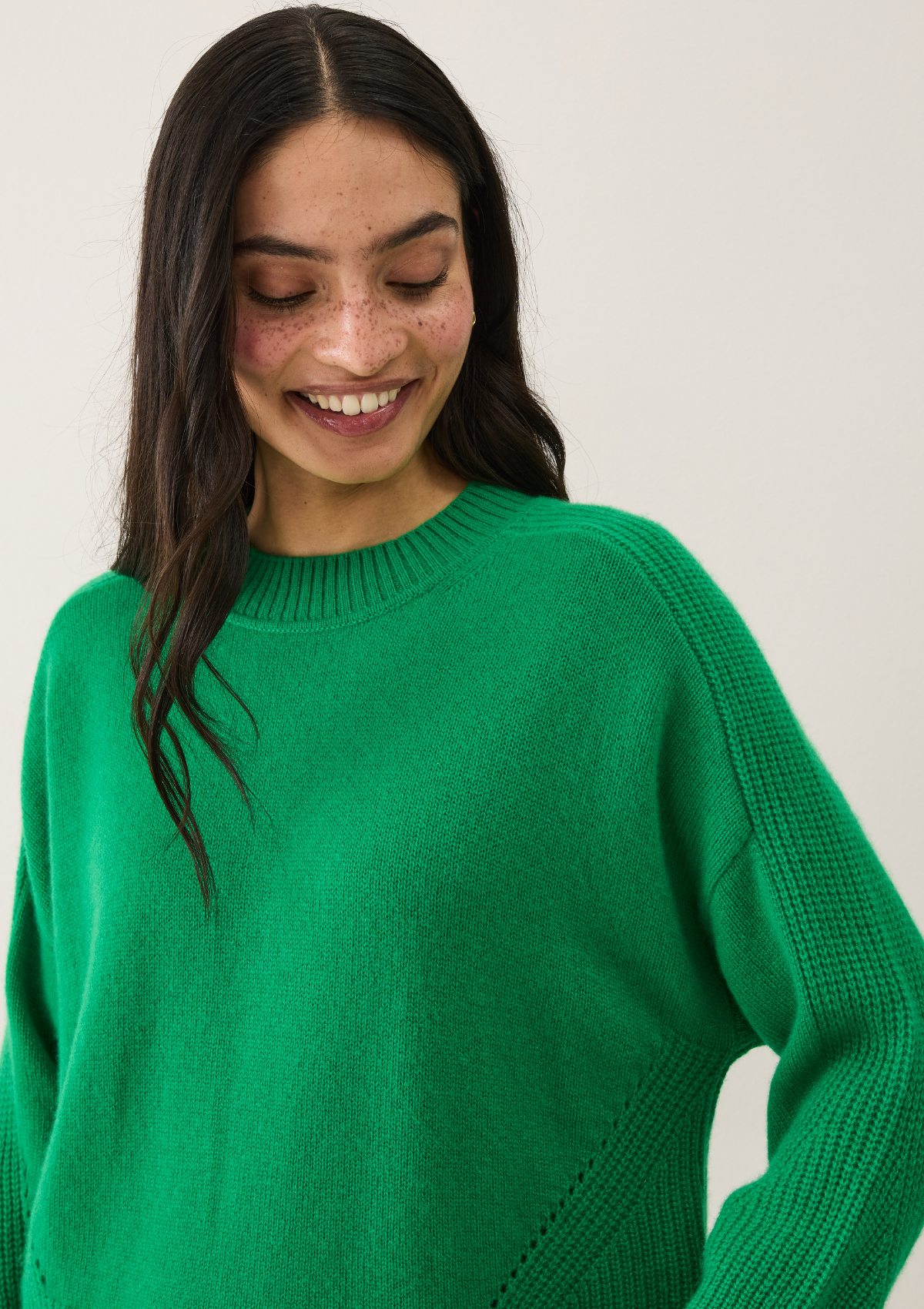 Ribbed Detail Lofty Crew Sweatshirt in Billiard Green