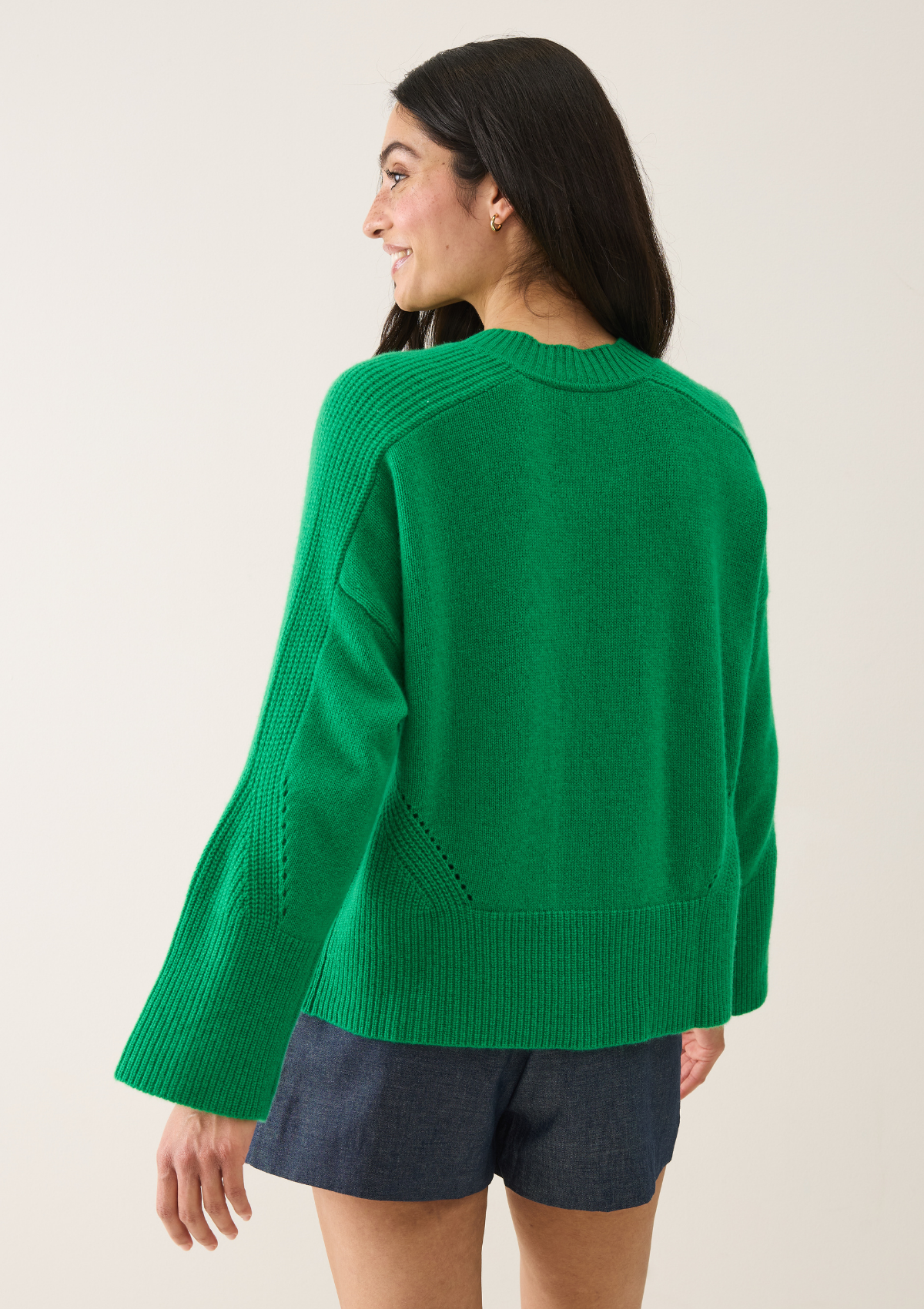 Ribbed Detail Lofty Crew Sweatshirt in Billiard Green