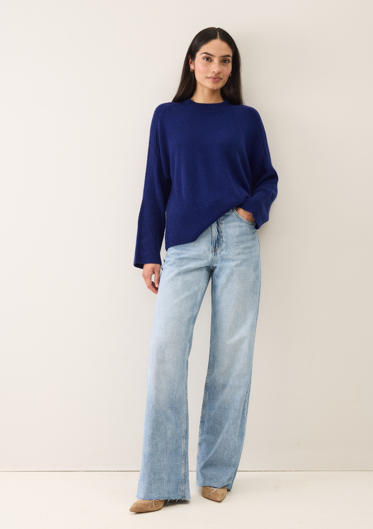 Ribbed Detail Lofty Crew Sweatshirt in Sodalite Blue