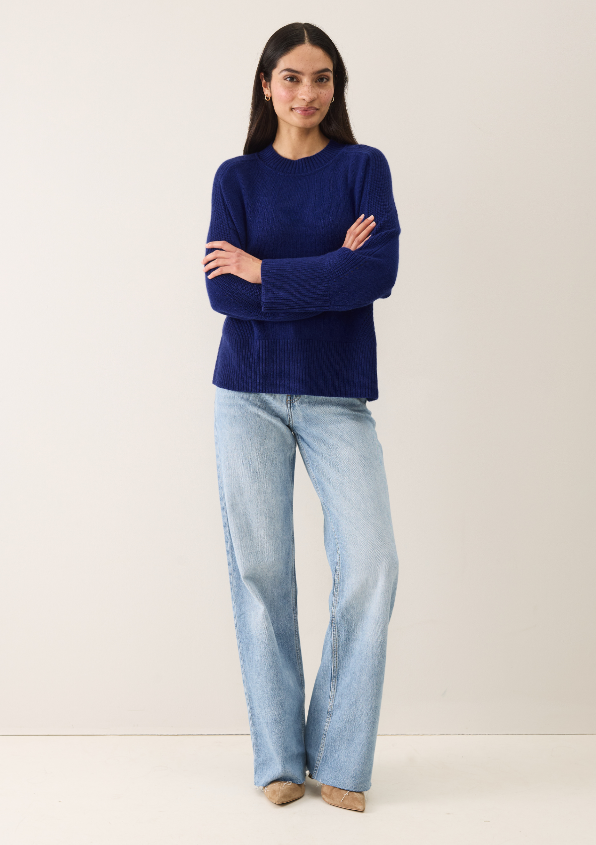 Ribbed Detail Lofty Crew Sweatshirt in Sodalite Blue