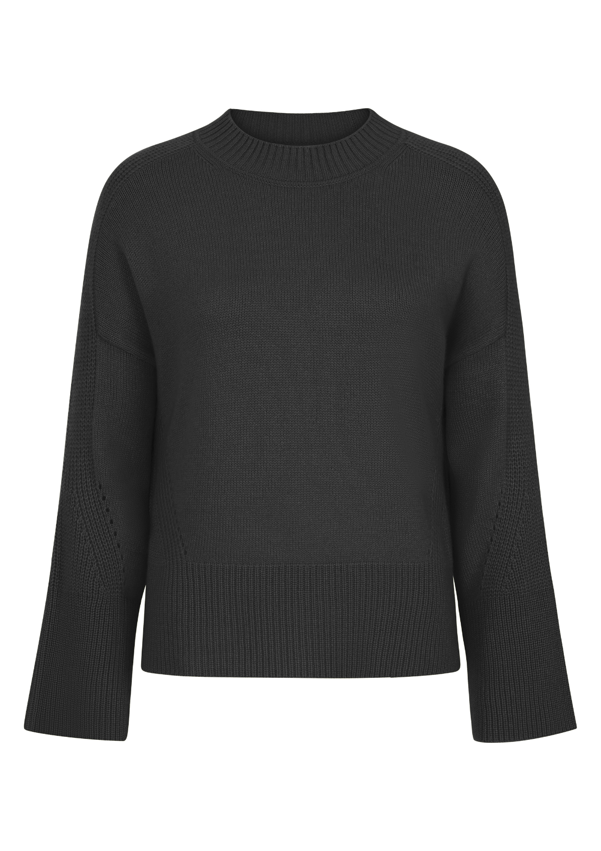 Ribbed Detail Lofty Crew Sweatshirt in Black