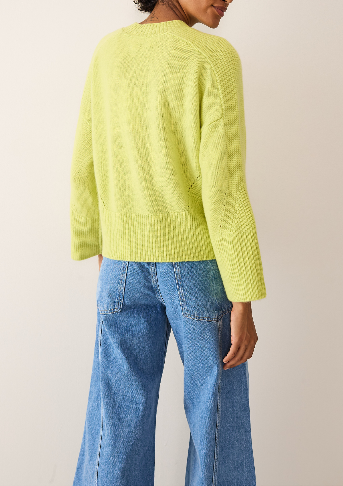 Ribbed Detail Lofty Crew Sweatshirt in Lime Green